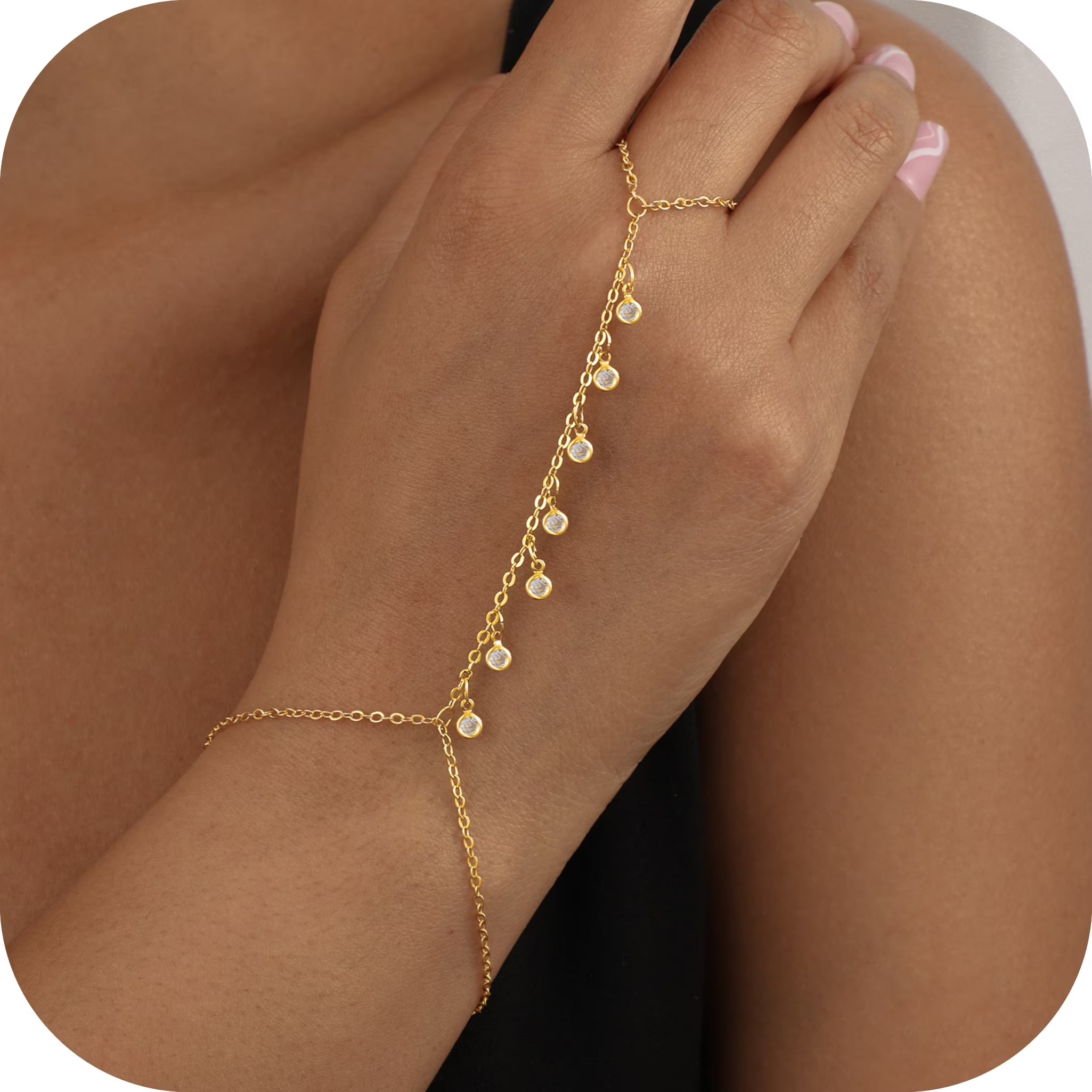 GOSFRY 14K Gold Plated Hand Chain Bracelet for Women-Hypoallergenic Waterproof Hand Chain Ring Bracelet Body Jewelry Gift