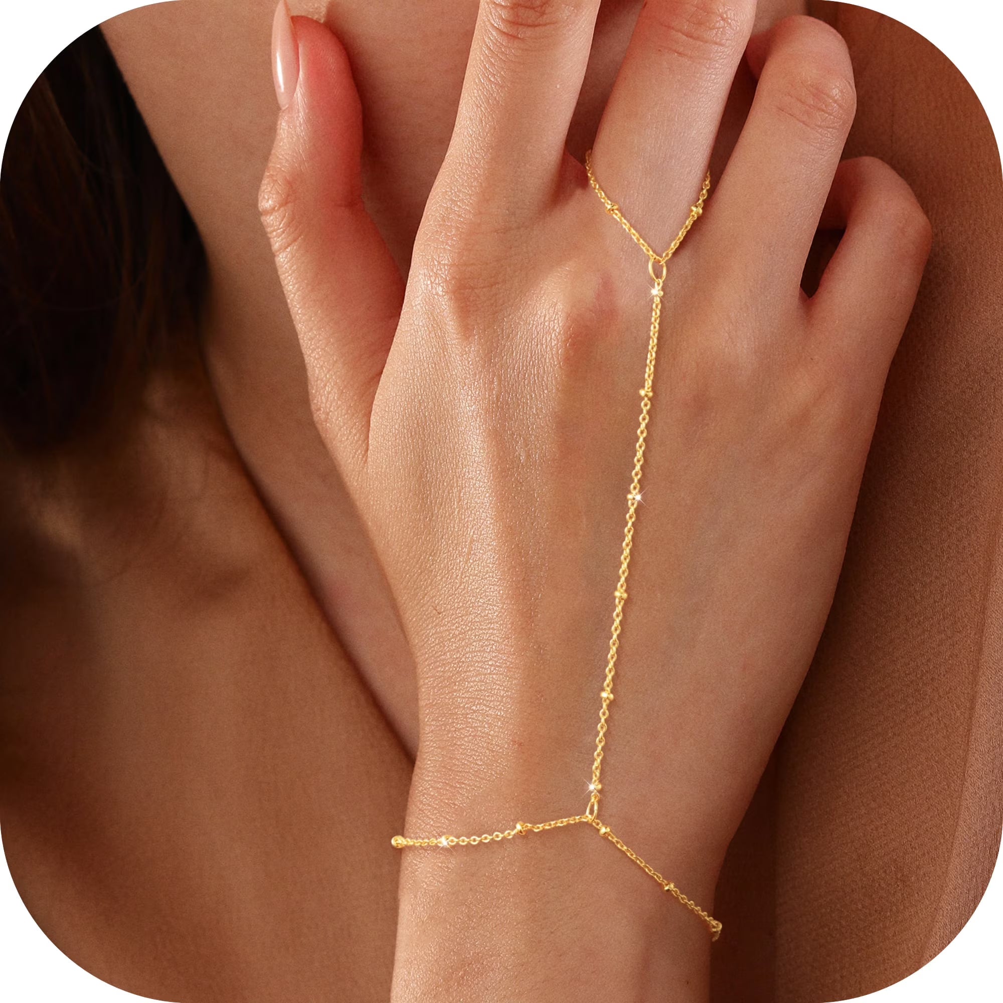 GOSFRY 14K Gold Plated Hand Chain Bracelet for Women-Hypoallergenic Waterproof Hand Chain Ring Bracelet Body Jewelry Gift