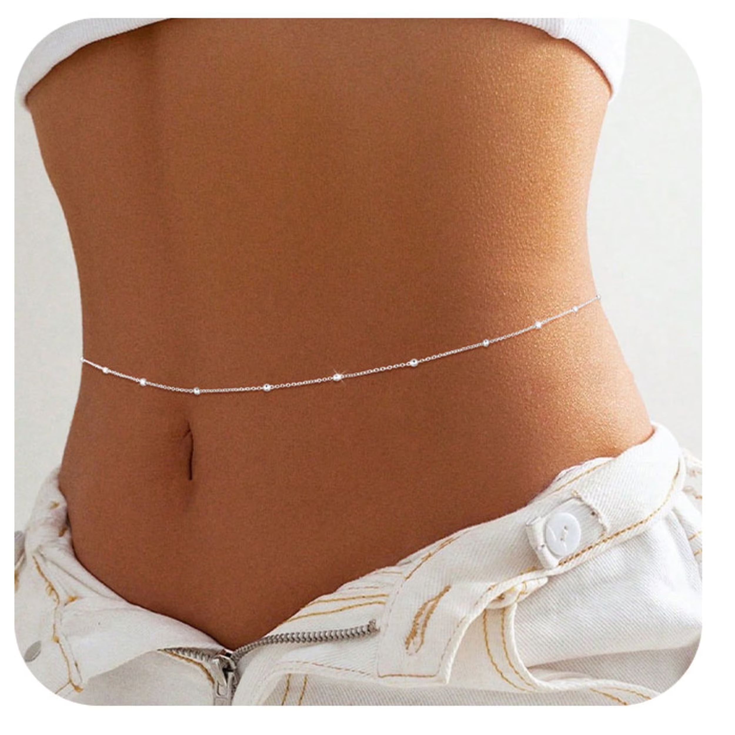 GOSFRY Belly Waist Chain for Women 14K Gold Plated Layered Adjustable Body Chains Boho Pearl Bead Belly Sexy Bikini Body Jewelry