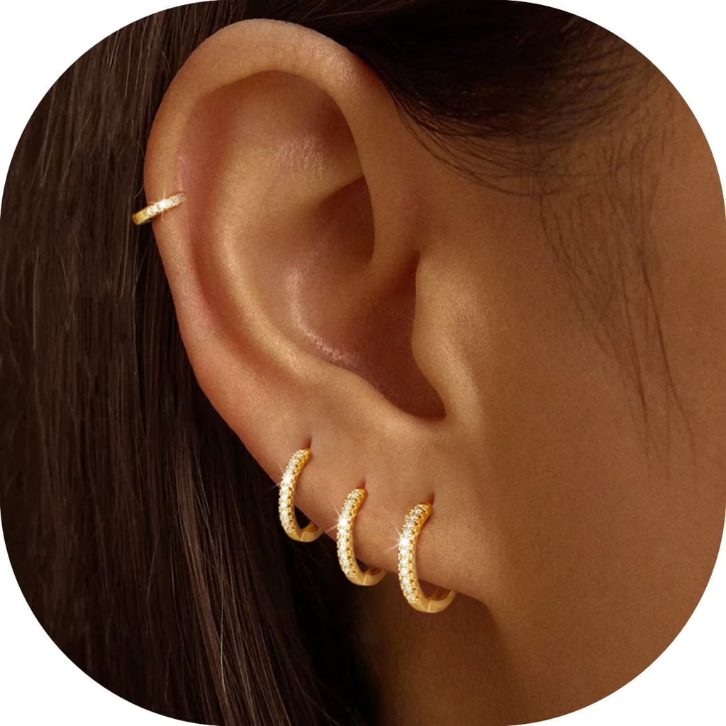 GOSFRY Silver Plated Hoop Earrings Set for Women Trendy Chunky Hypoallergenic Small Cartilage Hoops Cute Cubic Zirconia Earrings Jewelry Gifts