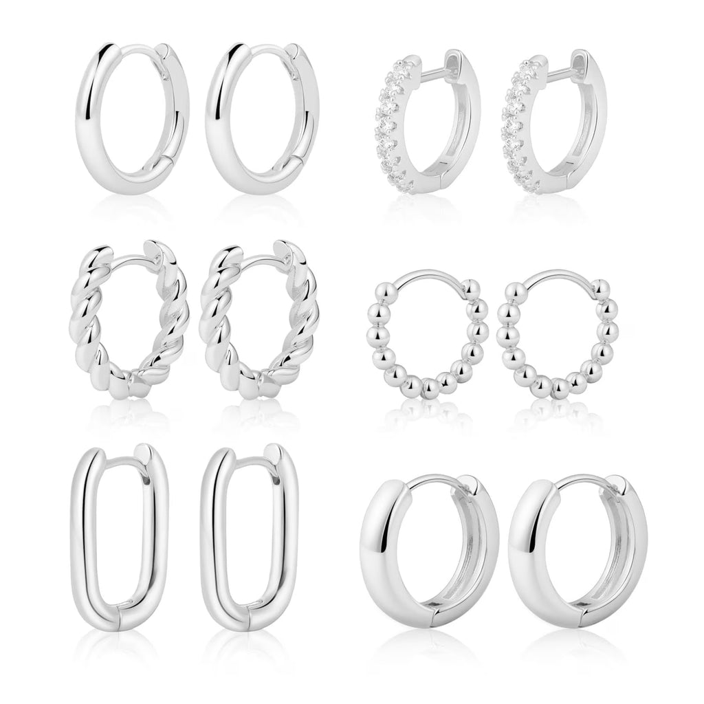 GOSFRY Silver Plated Hoop Earrings Set for Women Trendy Chunky Hypoallergenic Small Cartilage Hoops Cute Cubic Zirconia Earrings Jewelry Gifts