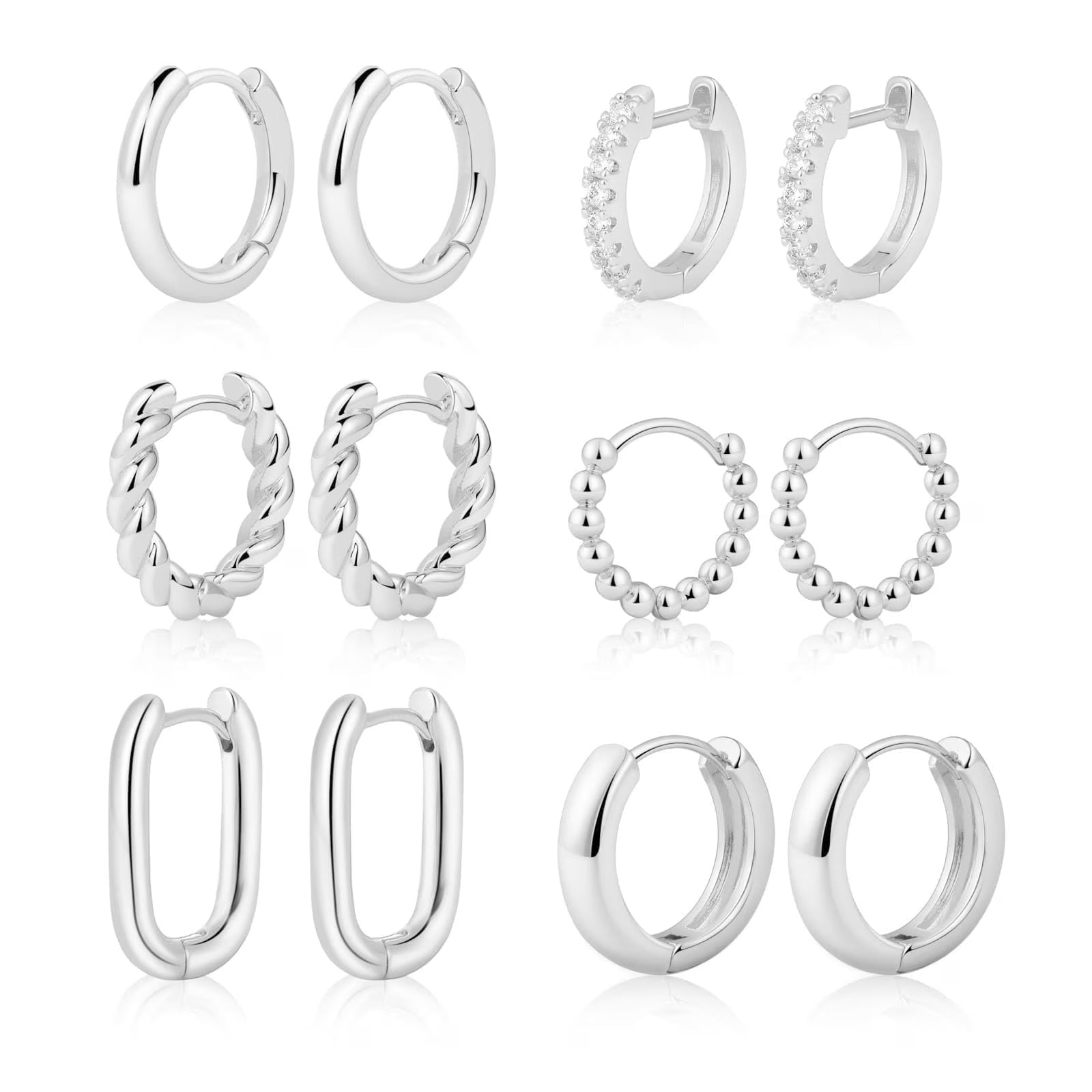 GOSFRY Silver Plated Hoop Earrings Set for Women Trendy Chunky Hypoallergenic Small Cartilage Hoops Cute Cubic Zirconia Earrings Jewelry Gifts