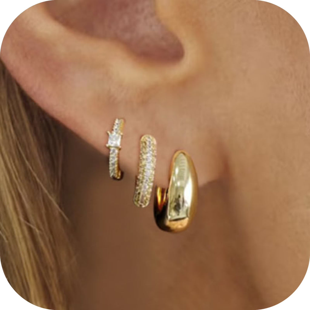 GOSFRY Silver Plated Hoop Earrings Set for Women Trendy Chunky Hypoallergenic Small Cartilage Hoops Cute Cubic Zirconia Earrings Jewelry Gifts