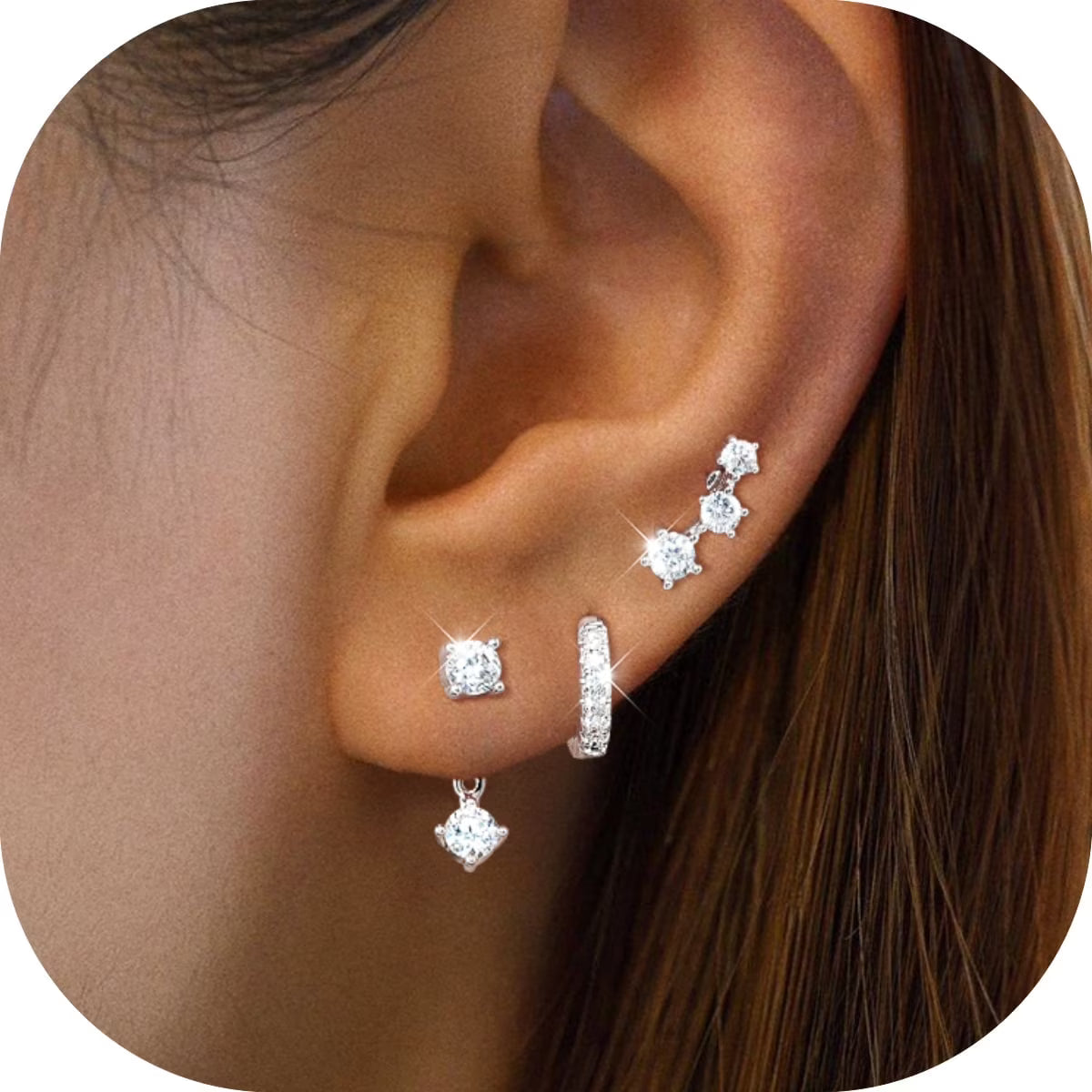 GOSFRY Silver Plated Hoop Earrings Set for Women Trendy Chunky Hypoallergenic Small Cartilage Hoops Cute Cubic Zirconia Earrings Jewelry Gifts