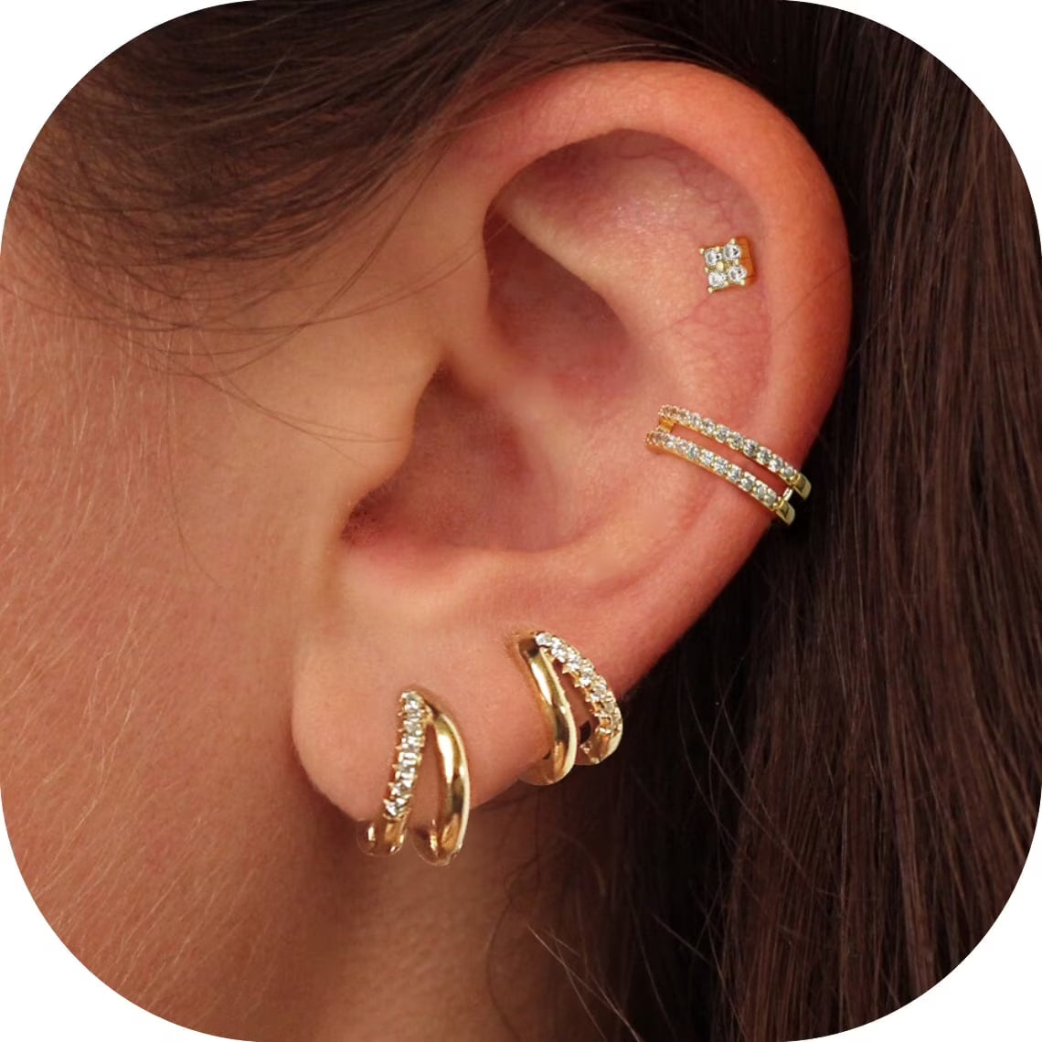 GOSFRY Silver Plated Hoop Earrings Set for Women Trendy Chunky Hypoallergenic Small Cartilage Hoops Cute Cubic Zirconia Earrings Jewelry Gifts