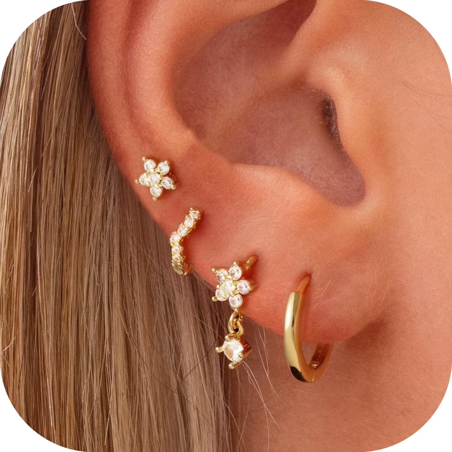 GOSFRY Silver Plated Hoop Earrings Set for Women Trendy Chunky Hypoallergenic Small Cartilage Hoops Cute Cubic Zirconia Earrings Jewelry Gifts