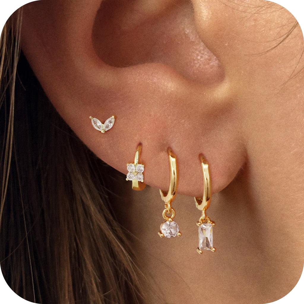 GOSFRY Silver Plated Hoop Earrings Set for Women Trendy Chunky Hypoallergenic Small Cartilage Hoops Cute Cubic Zirconia Earrings Jewelry Gifts