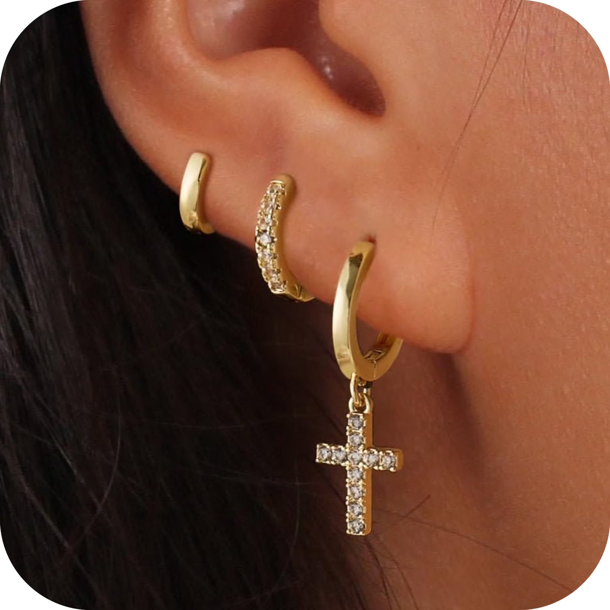 GOSFRY Silver Plated Hoop Earrings Set for Women Trendy Chunky Hypoallergenic Small Cartilage Hoops Cute Cubic Zirconia Earrings Jewelry Gifts