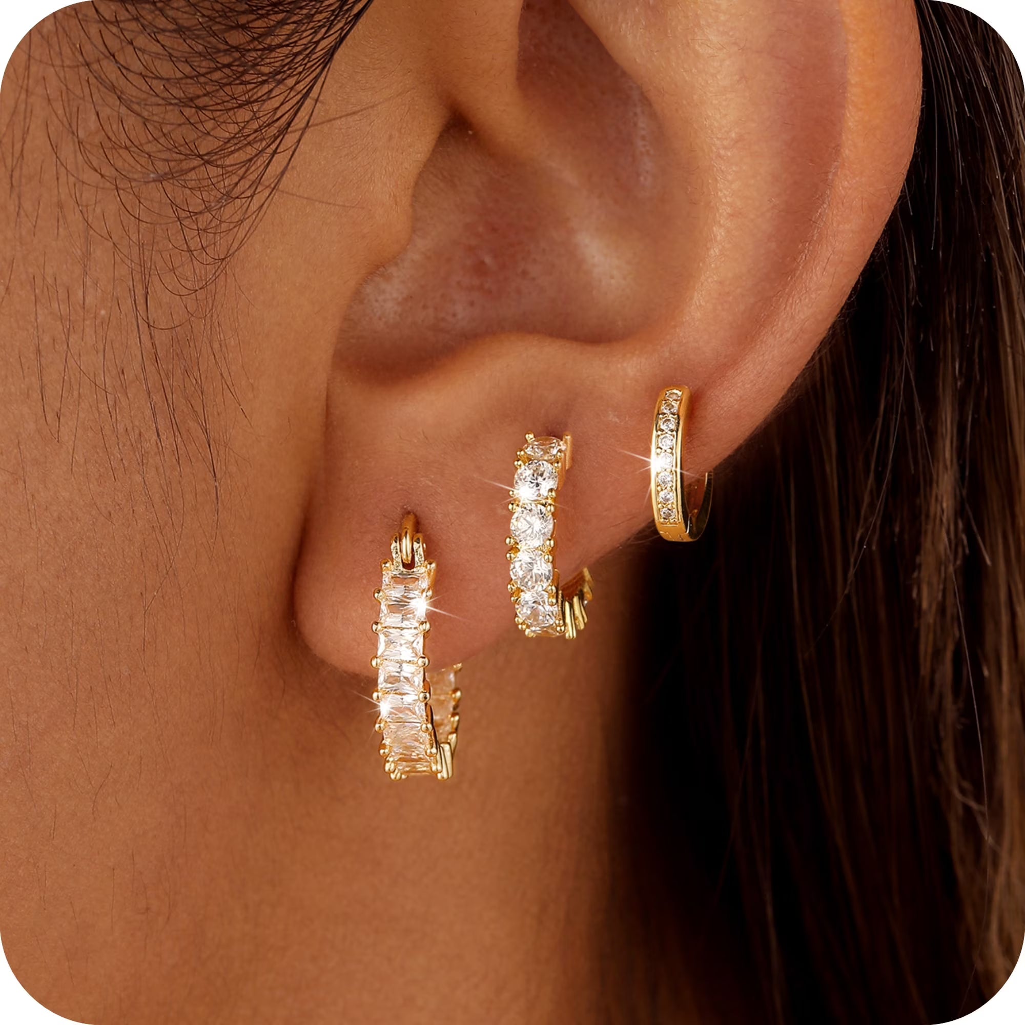 GOSFRY Silver Plated Hoop Earrings Set for Women Trendy Chunky Hypoallergenic Small Cartilage Hoops Cute Cubic Zirconia Earrings Jewelry Gifts