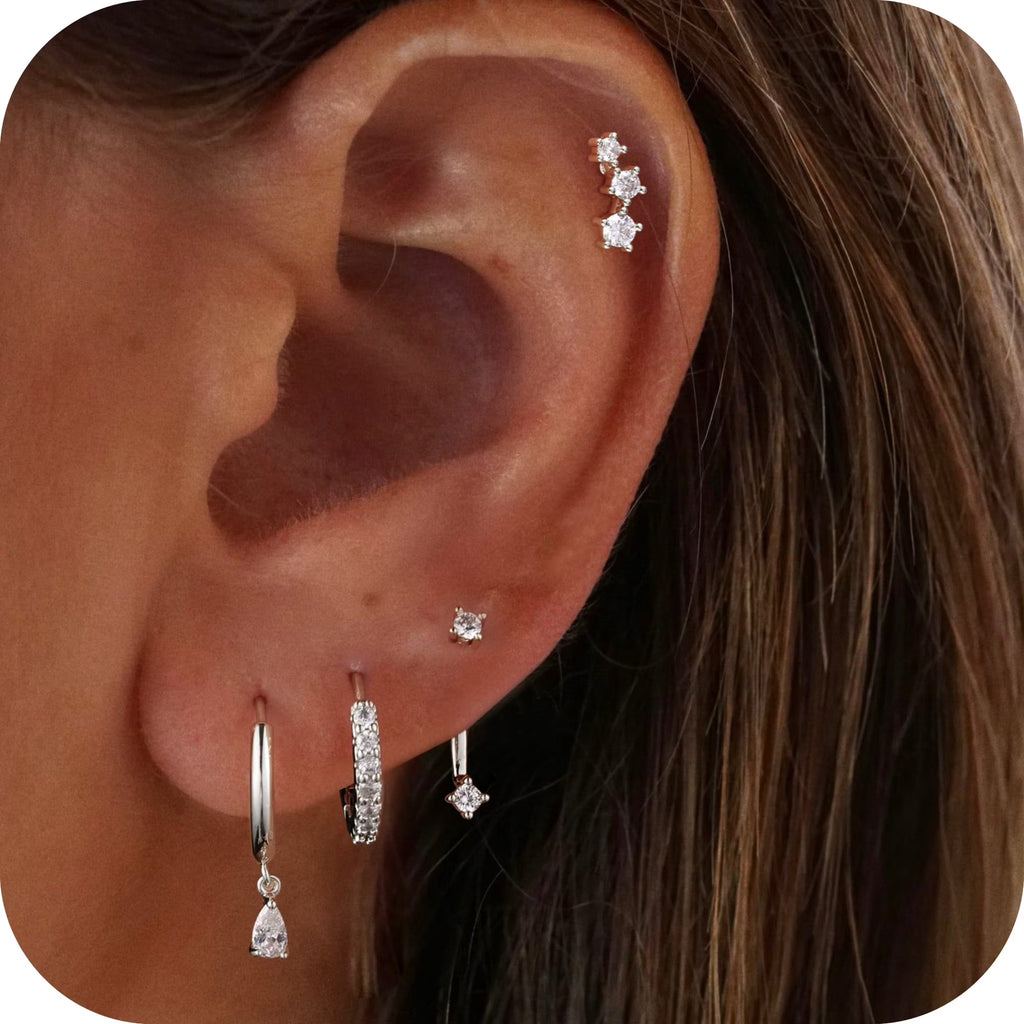 GOSFRY Silver Plated Hoop Earrings Set for Women Trendy Chunky Hypoallergenic Small Cartilage Hoops Cute Cubic Zirconia Earrings Jewelry Gifts