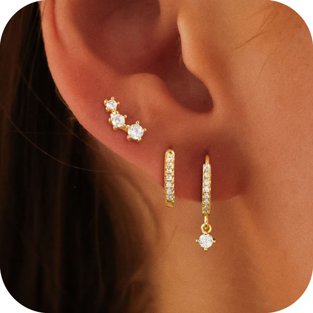 GOSFRY Silver Plated Hoop Earrings Set for Women Trendy Chunky Hypoallergenic Small Cartilage Hoops Cute Cubic Zirconia Earrings Jewelry Gifts