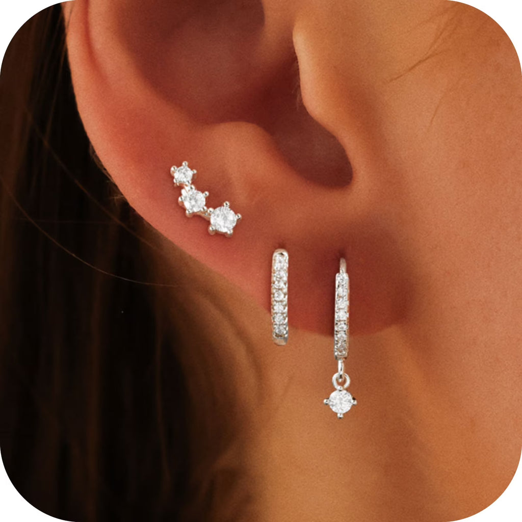 GOSFRY Silver Plated Hoop Earrings Set for Women Trendy Chunky Hypoallergenic Small Cartilage Hoops Cute Cubic Zirconia Earrings Jewelry Gifts