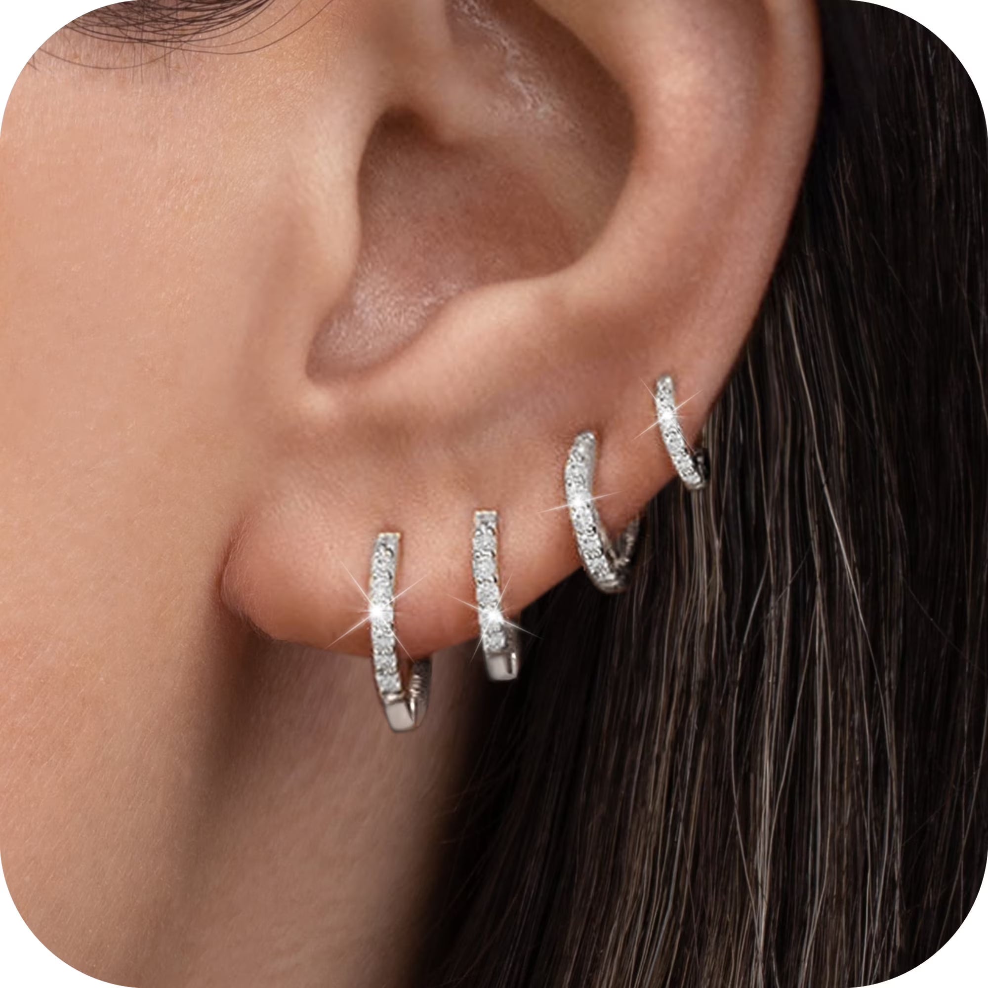 GOSFRY Silver Plated Hoop Earrings Set for Women Trendy Chunky Hypoallergenic Small Cartilage Hoops Cute Cubic Zirconia Earrings Jewelry Gifts