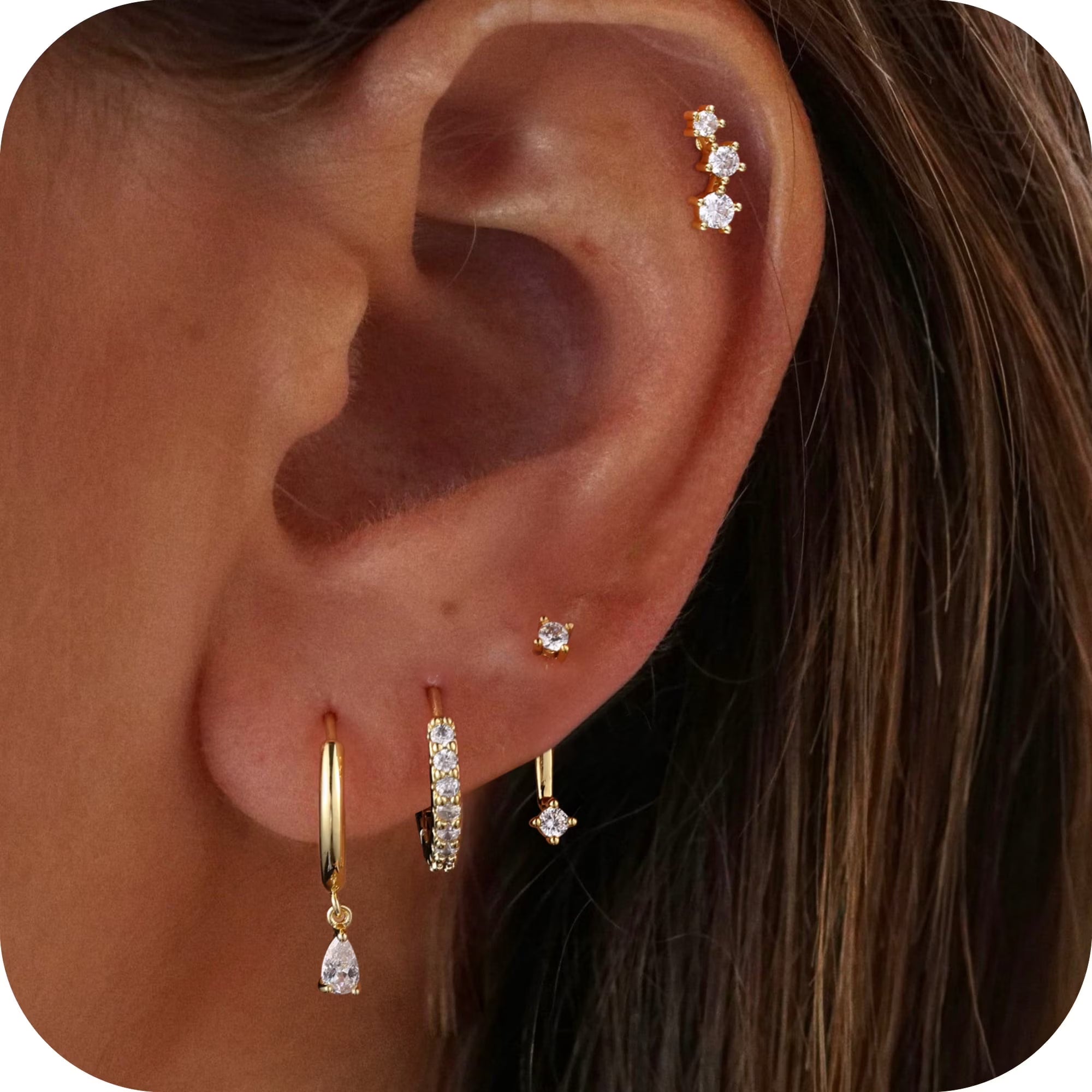 GOSFRY Silver Plated Hoop Earrings Set for Women Trendy Chunky Hypoallergenic Small Cartilage Hoops Cute Cubic Zirconia Earrings Jewelry Gifts