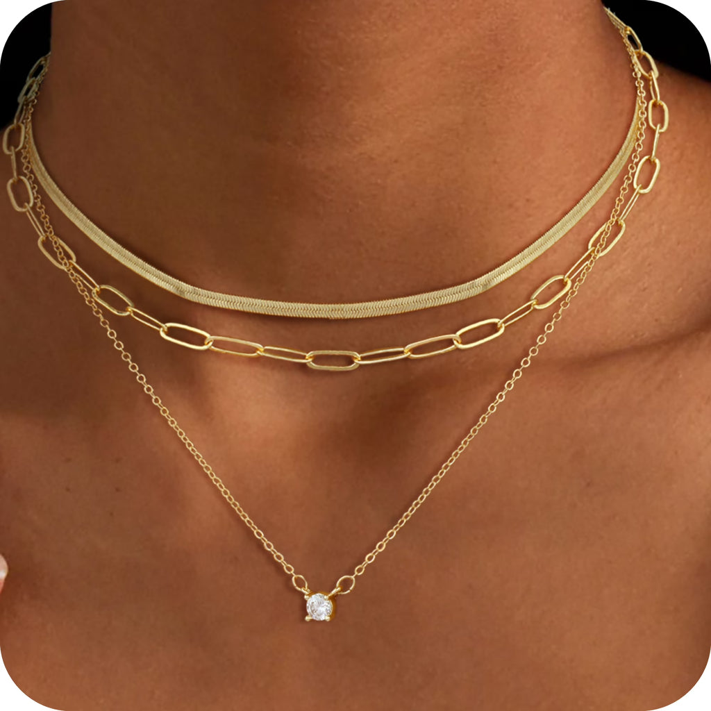 GOSFRY 3 layer 14K Gold/Silver Plated Necklaces Set for Women Dainty Stackable Circle Pendant Chain Perfect Jewelry Gifts