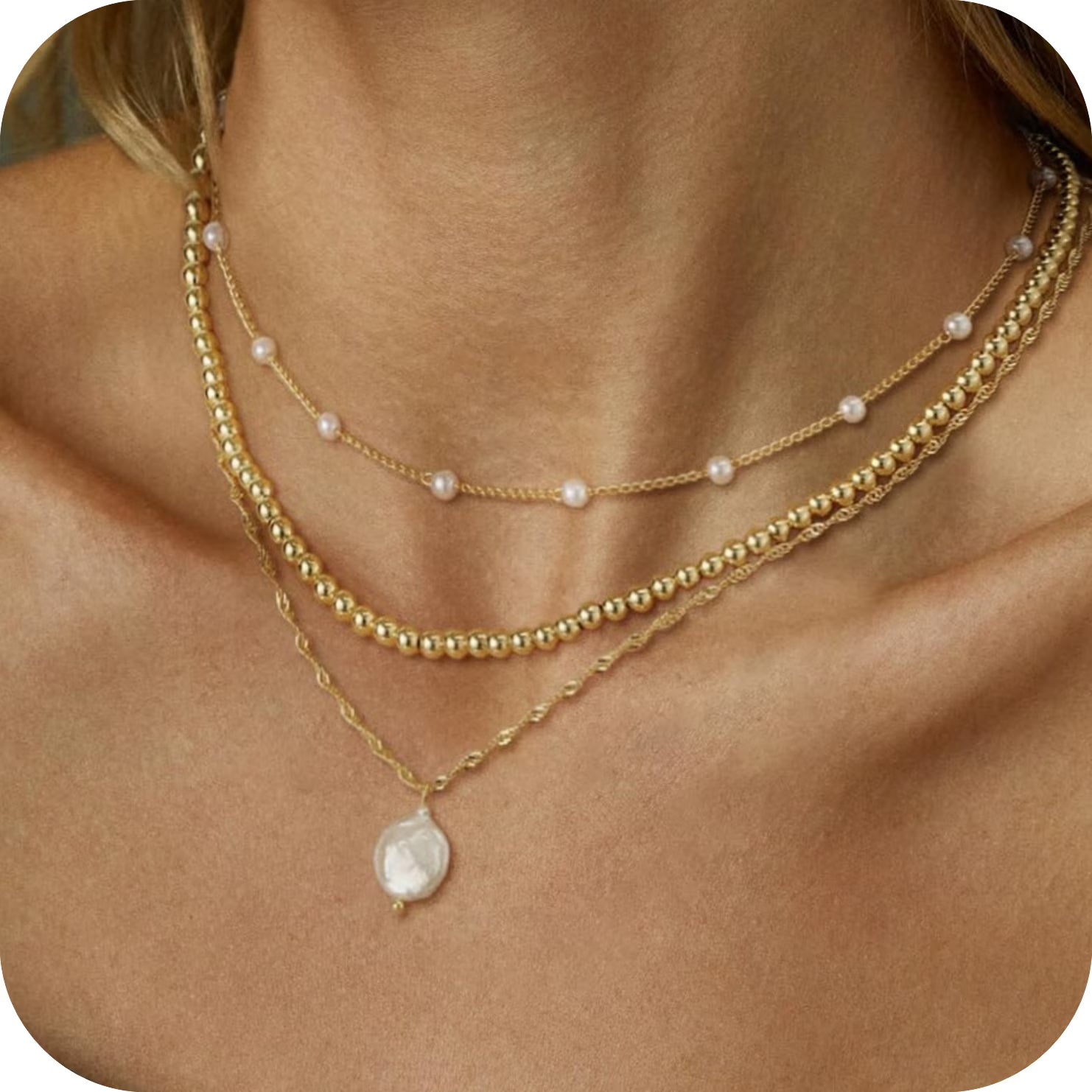 GOSFRY 3 layer 14K Gold/Silver Plated Necklaces Set for Women Dainty Stackable Circle Pendant Chain Perfect Jewelry Gifts