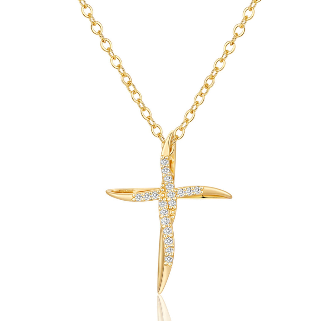 GOSFRY Cross Necklace for Woman Dainty Fashion 14K Real Gold Plated Zircon Cross Necklace Simple Small Cute Aesthetic Non Tarnish Waterproof Necklaces Easter Christian Religious Faith Jewelry Gifts