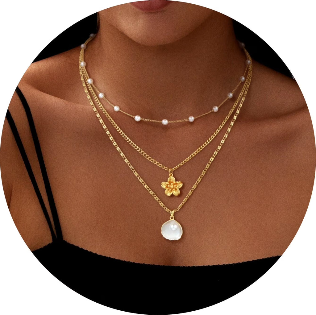 GOSFRY 3 layer 14K Gold/Silver Plated Necklaces Set for Women Dainty Stackable Circle Pendant Chain Perfect Jewelry Gifts