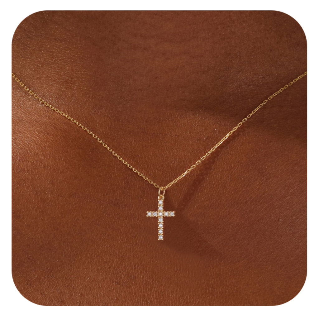 GOSFRY Cross Necklace for Women 14K Real Gold Plated Dainty Small Cross Pendant Choker Simple Trendy Cute Easter Religious Faith Jewelry Gift