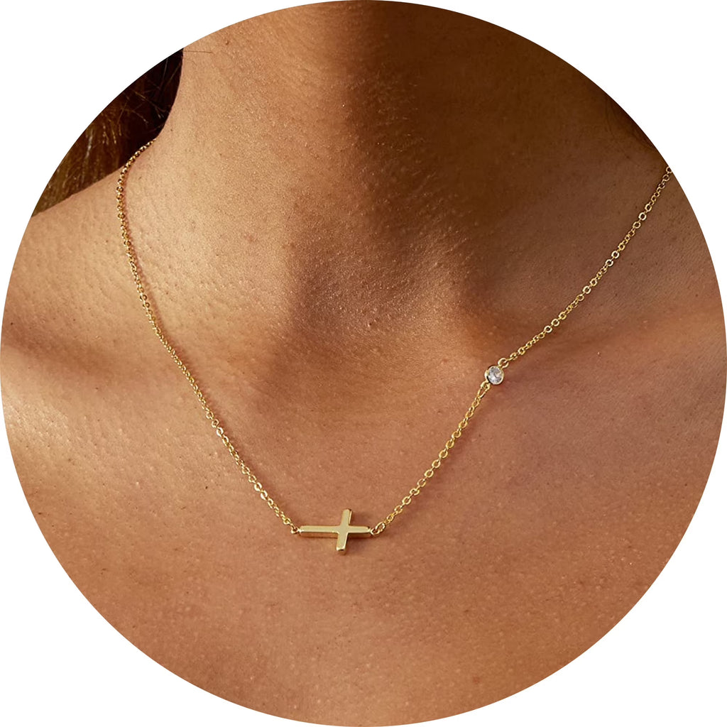 GOSFRY Cross Necklace for Women 14K Real Gold Plated Dainty Small Cross Pendant Choker Simple Trendy Cute Easter Religious Faith Jewelry Gift