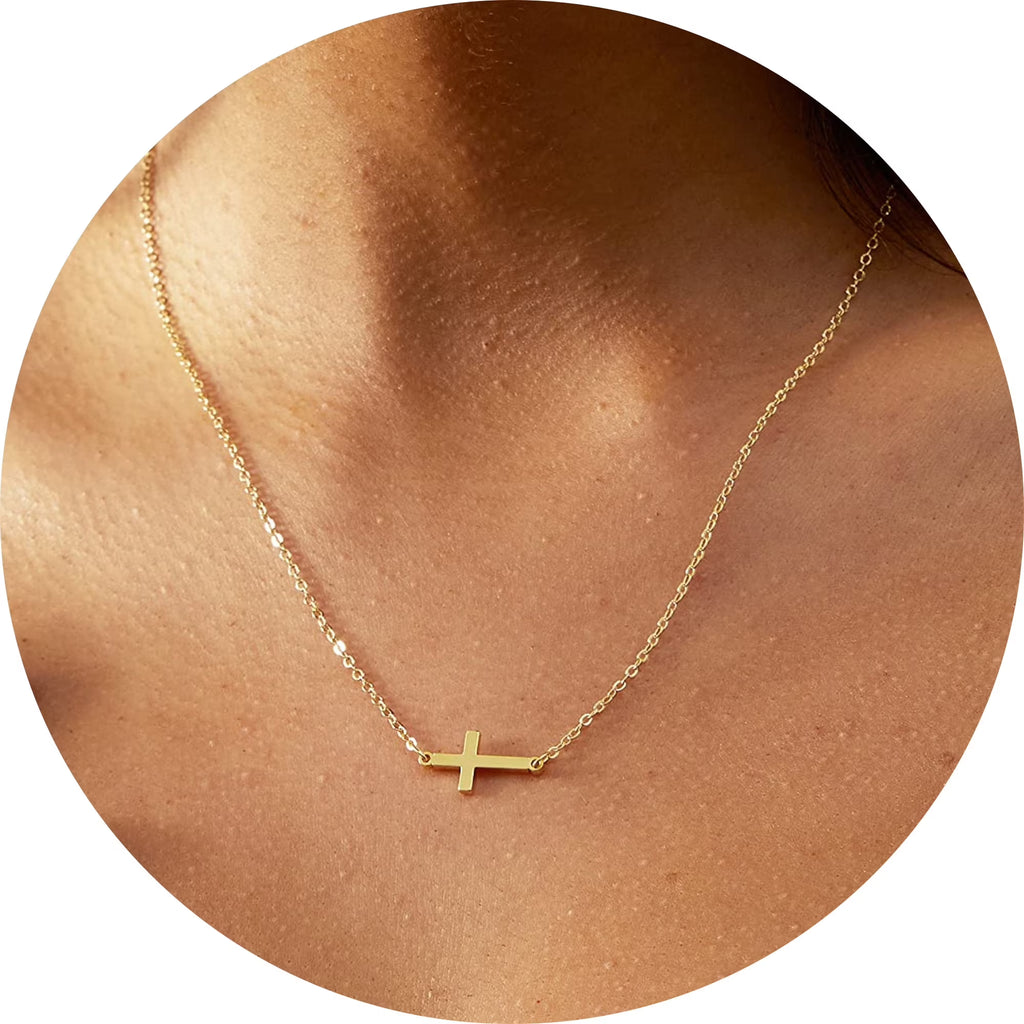 GOSFRY Cross Necklace for Women 14K Real Gold Plated Dainty Small Cross Pendant Choker Simple Trendy Cute Easter Religious Faith Jewelry Gift