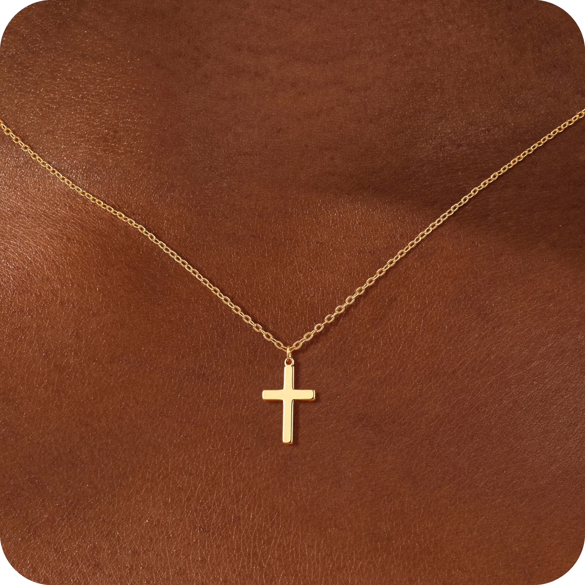 GOSFRY Cross Necklace for Women 14K Real Gold Plated Dainty Small Cross Pendant Choker Simple Trendy Cute Easter Religious Faith Jewelry Gift