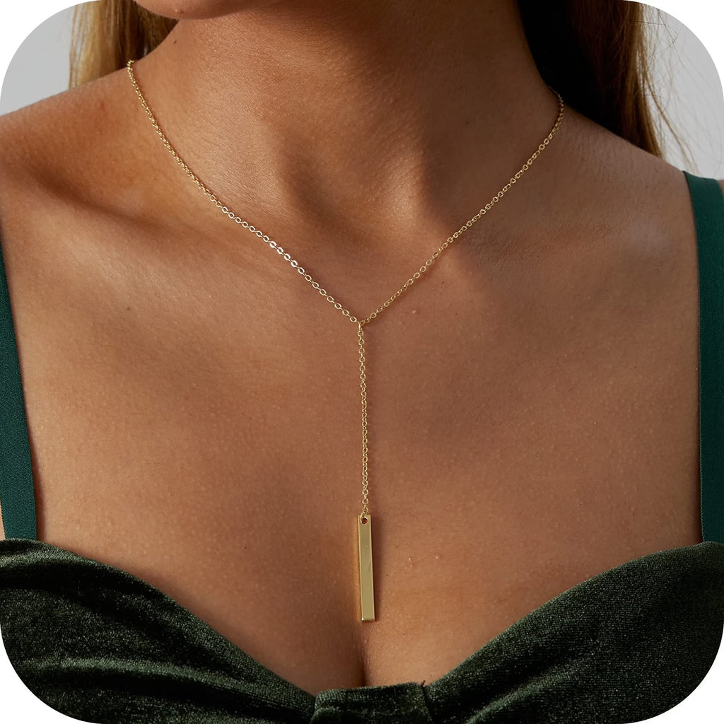 GOSFRY Long Necklaces for Women Trendy Dainty Layered Lariat Necklace 14k Gold/Silver Plated Y Shaped Beaded Chain Non Tarnish Drop Necklaces Simple Adjustable Jewelry Gifts