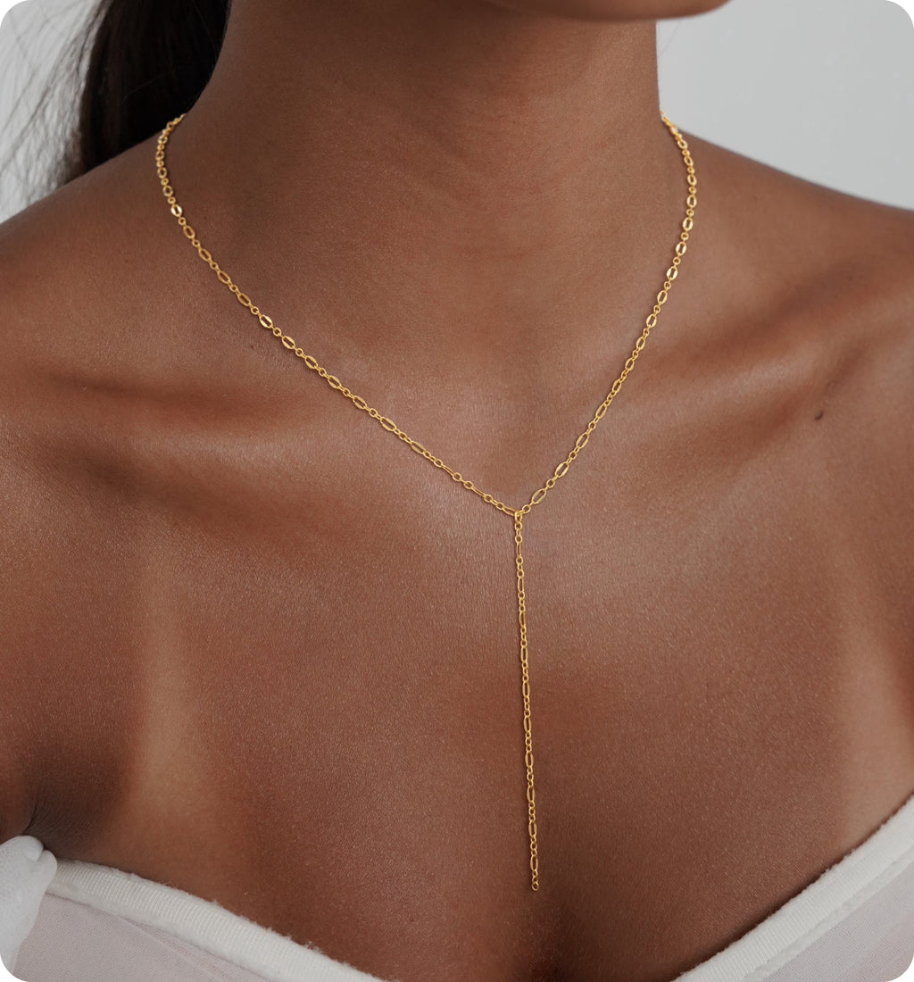GOSFRY Long Necklaces for Women Trendy Dainty Layered Lariat Necklace 14k Gold/Silver Plated Y Shaped Beaded Chain Non Tarnish Drop Necklaces Simple Adjustable Jewelry Gifts