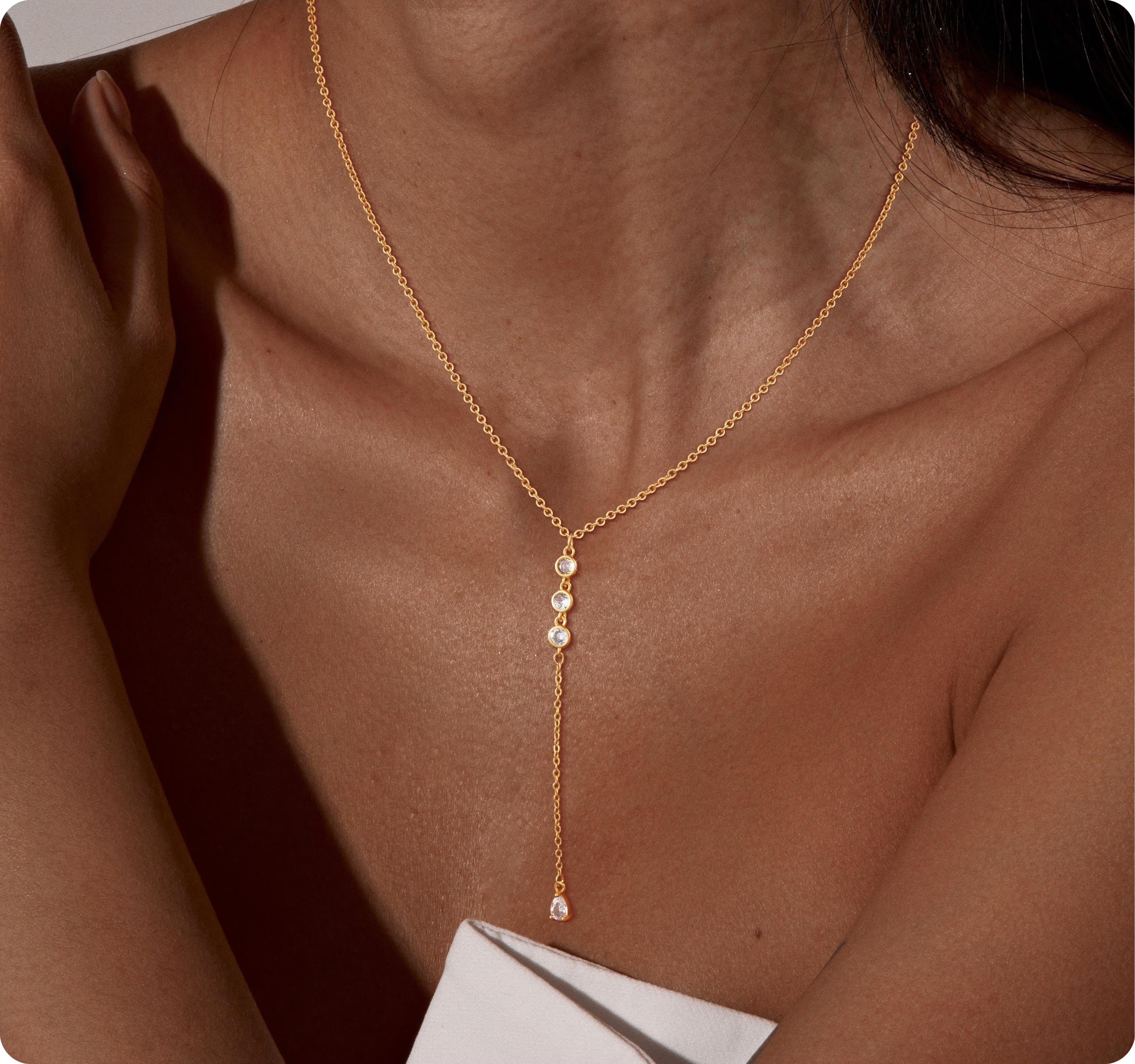 GOSFRY Long Necklaces for Women Trendy Dainty Layered Lariat Necklace 14k Gold/Silver Plated Y Shaped Beaded Chain Non Tarnish Drop Necklaces Simple Adjustable Jewelry Gifts