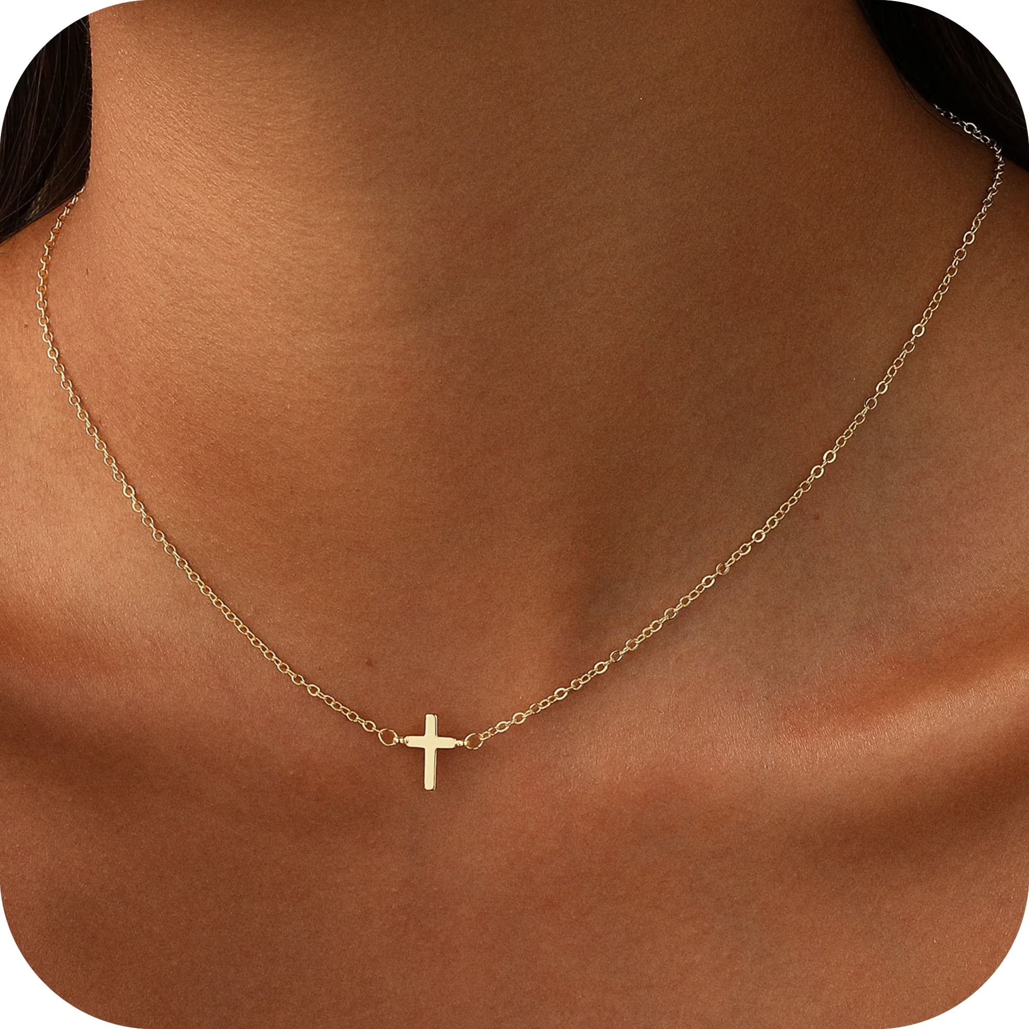 GOSFRY Cross Necklace for Women 14K Real Gold Plated Dainty Small Cross Pendant Choker Simple Trendy Cute Easter Religious Faith Jewelry Gift