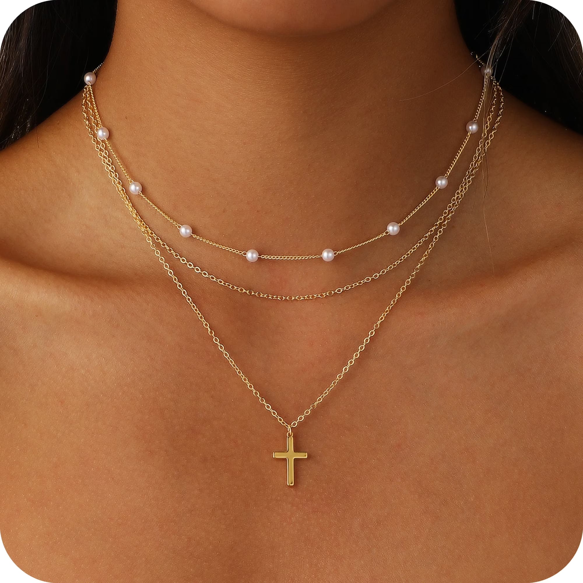 GOSFRY 3 layer 14K Gold/Silver Plated Necklaces Set for Women Dainty Stackable Circle Pendant Chain Perfect Jewelry Gifts