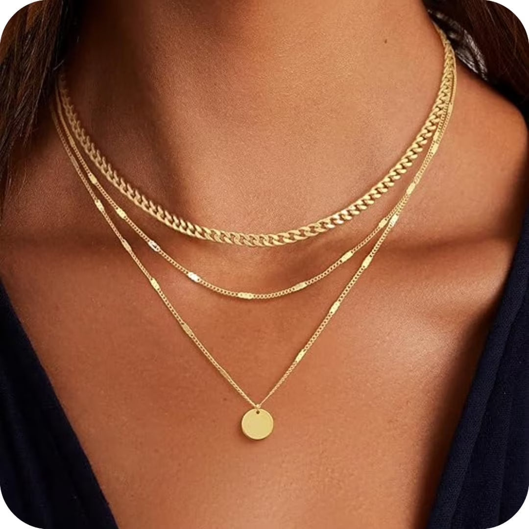 GOSFRY 3 layer 14K Gold/Silver Plated Necklaces Set for Women Dainty Stackable Circle Pendant Chain Perfect Jewelry Gifts