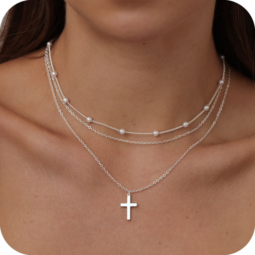 GOSFRY 3 layer 14K Gold/Silver Plated Necklaces Set for Women Dainty Stackable Circle Pendant Chain Perfect Jewelry Gifts