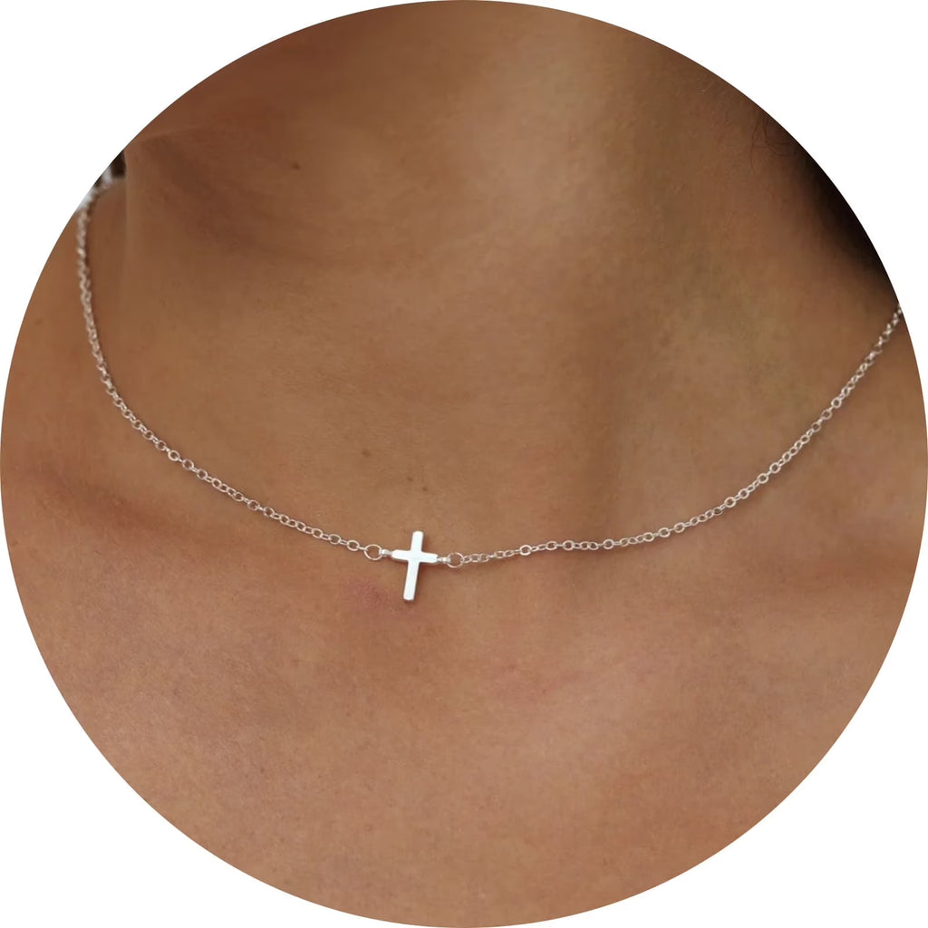 GOSFRY Cross Necklace for Women 14K Real Gold Plated Dainty Small Cross Pendant Choker Simple Trendy Cute Easter Religious Faith Jewelry Gift