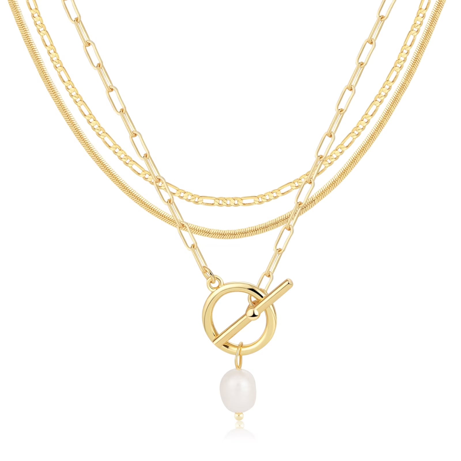 GOSFRY 3 layer 14K Gold/Silver Plated Necklaces Set for Women Dainty Stackable Circle Pendant Chain Perfect Jewelry Gifts