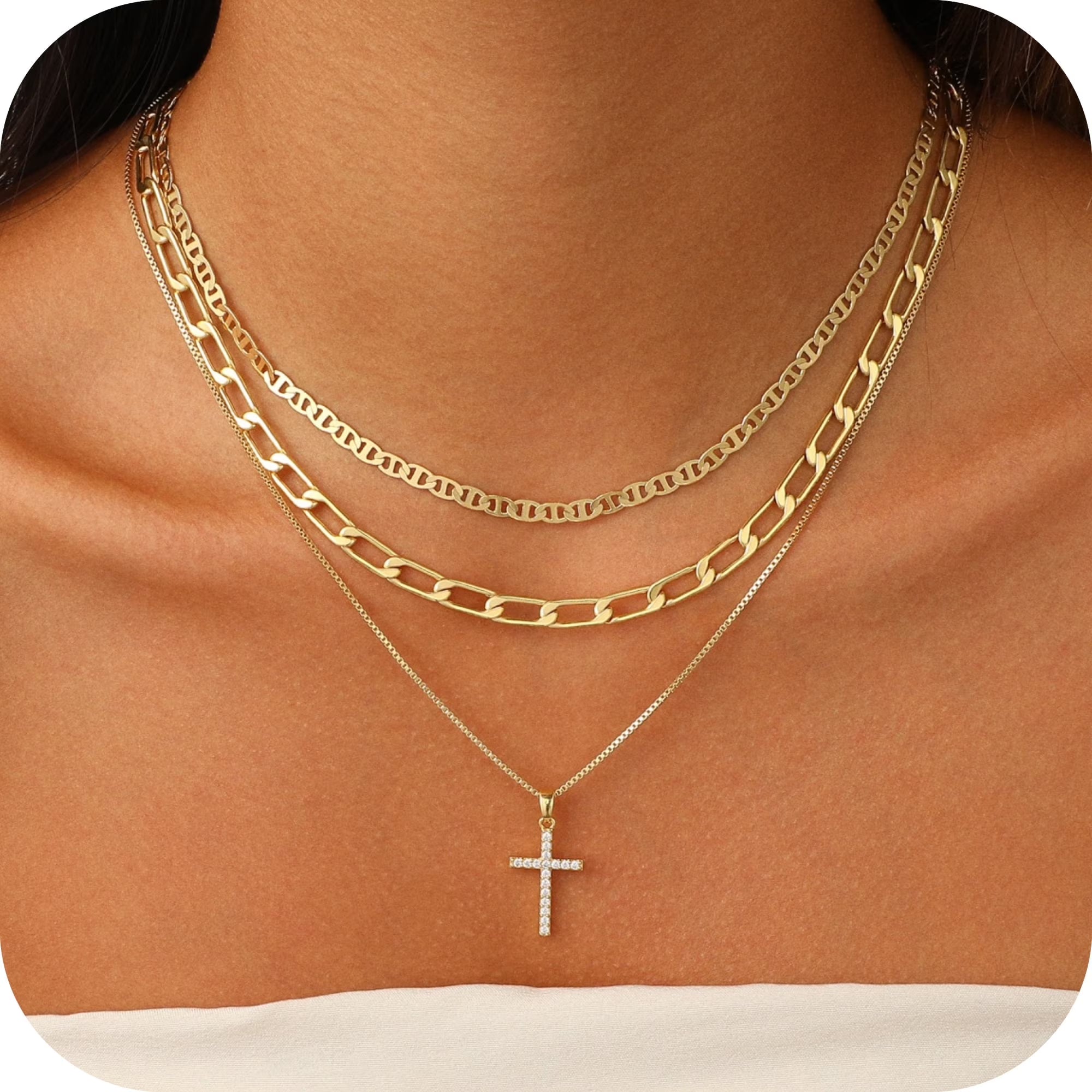 GOSFRY 3 layer 14K Gold/Silver Plated Necklaces Set for Women Dainty Stackable Circle Pendant Chain Perfect Jewelry Gifts