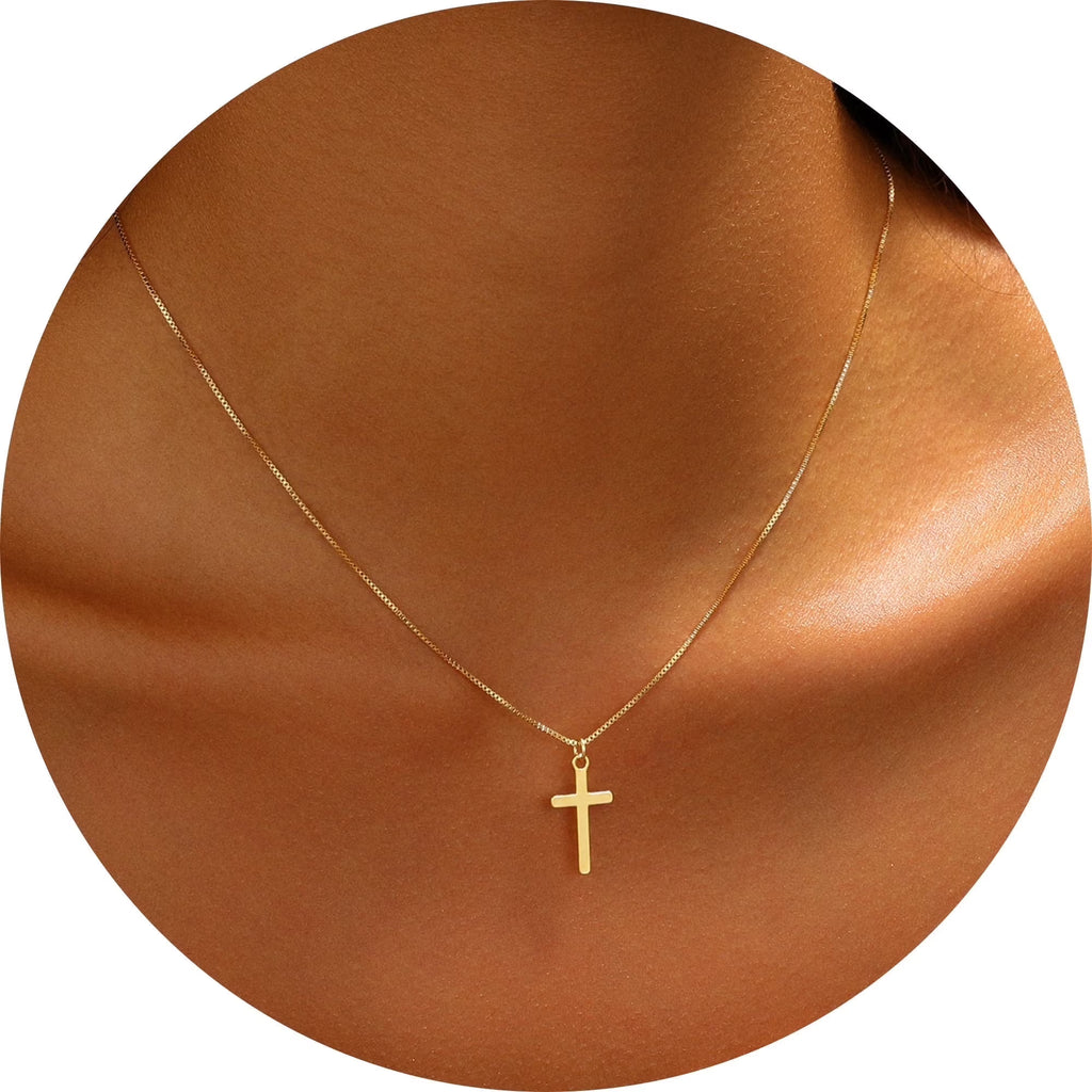 GOSFRY Cross Necklace for Women 14K Real Gold Plated Dainty Small Cross Pendant Choker Simple Trendy Cute Easter Religious Faith Jewelry Gift