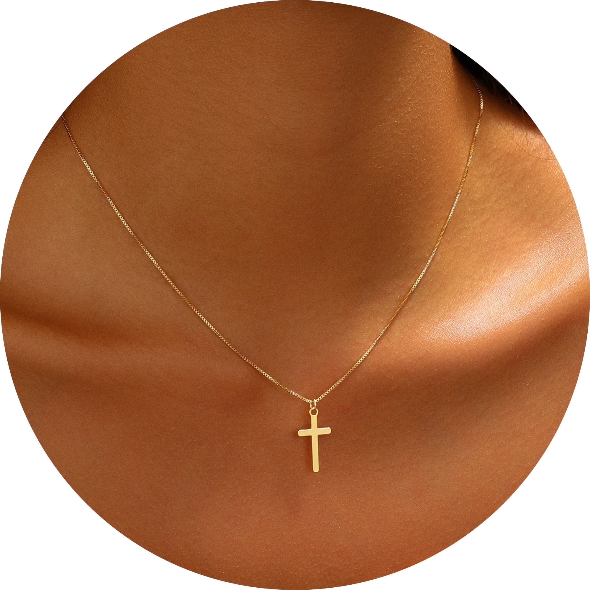 GOSFRY Cross Necklace for Women 14K Real Gold Plated Dainty Small Cross Pendant Choker Simple Trendy Cute Easter Religious Faith Jewelry Gift