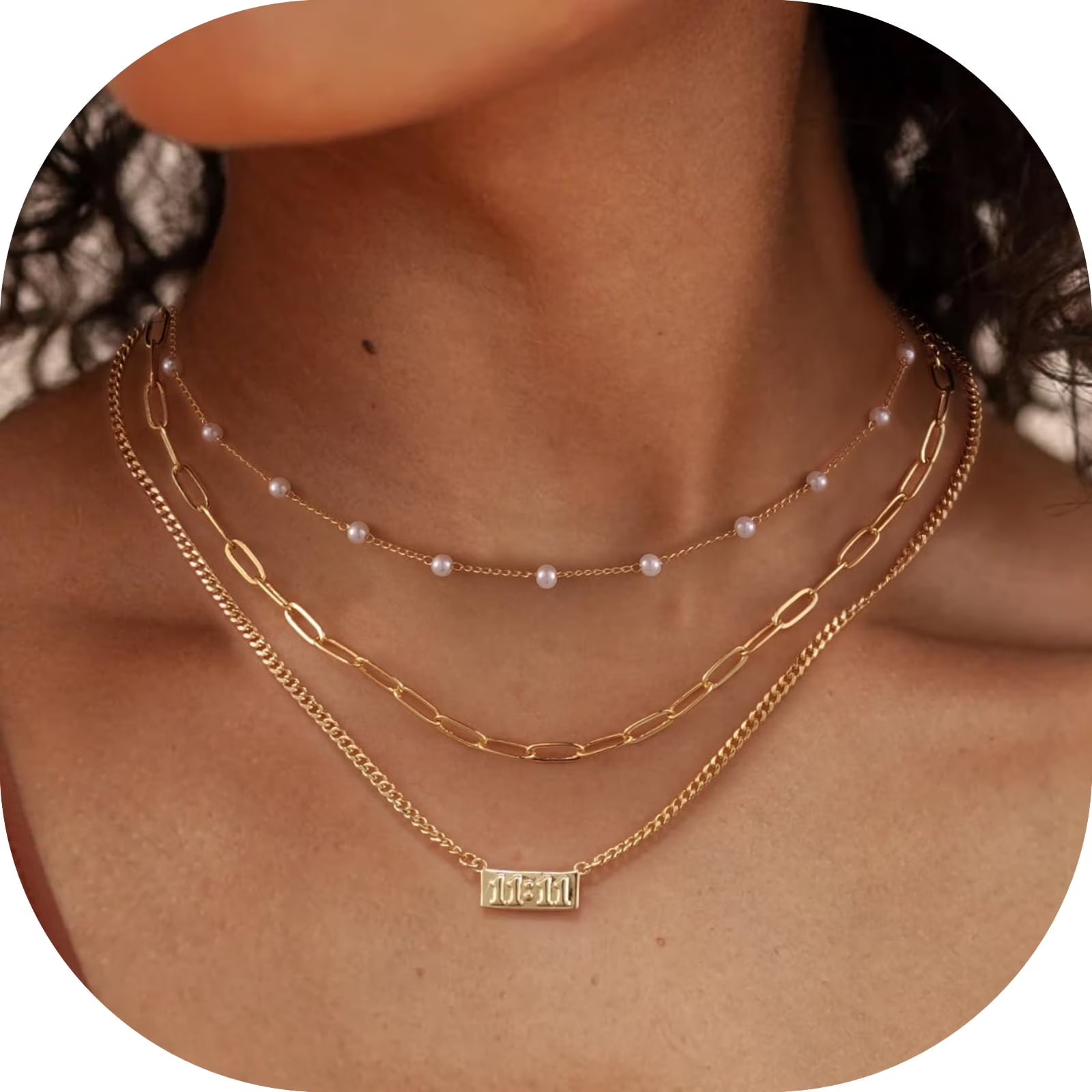 GOSFRY 3 layer 14K Gold/Silver Plated Necklaces Set for Women Dainty Stackable Circle Pendant Chain Perfect Jewelry Gifts