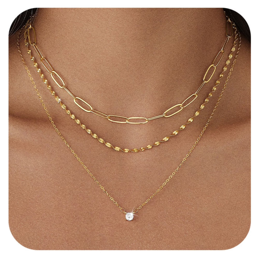 GOSFRY 3 layer 14K Gold/Silver Plated Necklaces Set for Women Dainty Stackable Circle Pendant Chain Perfect Jewelry Gifts