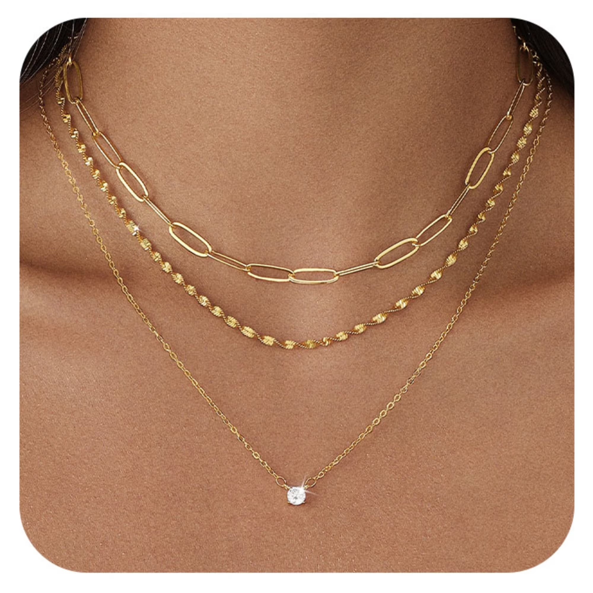 GOSFRY 3 layer 14K Gold/Silver Plated Necklaces Set for Women Dainty Stackable Circle Pendant Chain Perfect Jewelry Gifts