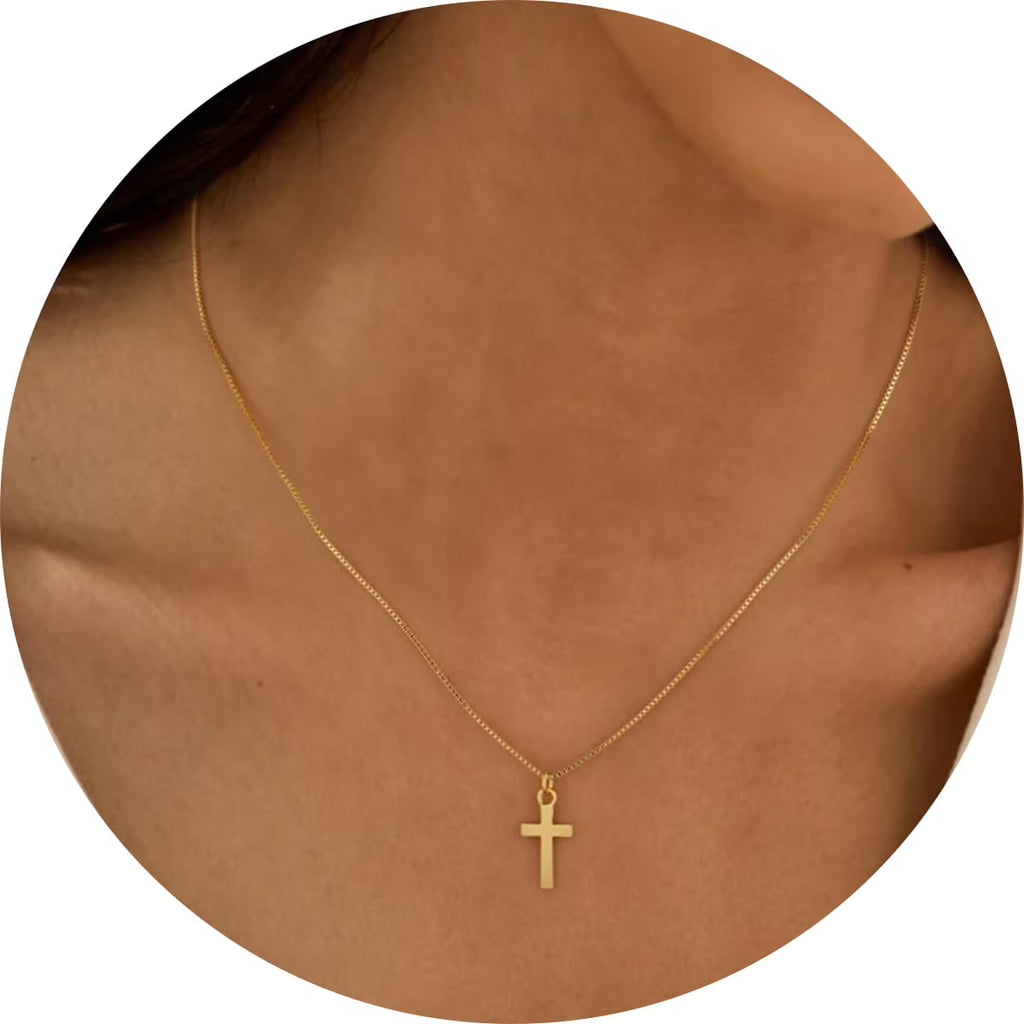 GOSFRY Cross Necklace for Women 14K Real Gold Plated Dainty Small Cross Pendant Choker Simple Trendy Cute Easter Religious Faith Jewelry Gift
