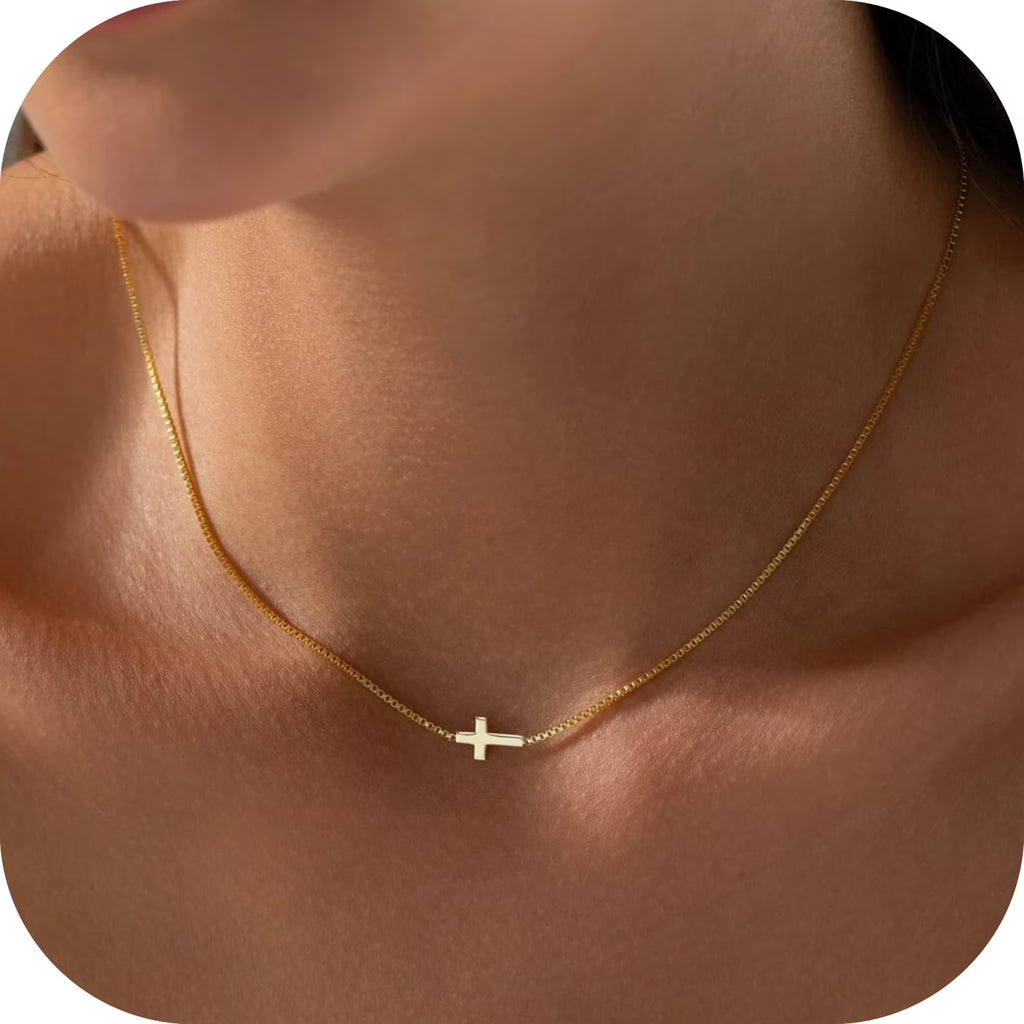 GOSFRY Cross Necklace for Women 14K Real Gold Plated Dainty Small Cross Pendant Choker Simple Trendy Cute Easter Religious Faith Jewelry Gift