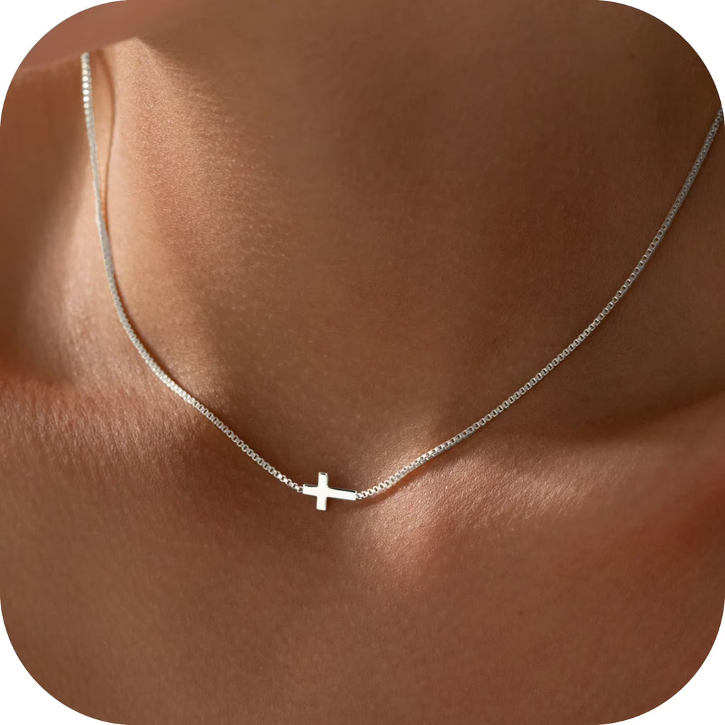 GOSFRY Cross Necklace for Women 14K Real Gold Plated Dainty Small Cross Pendant Choker Simple Trendy Cute Easter Religious Faith Jewelry Gift