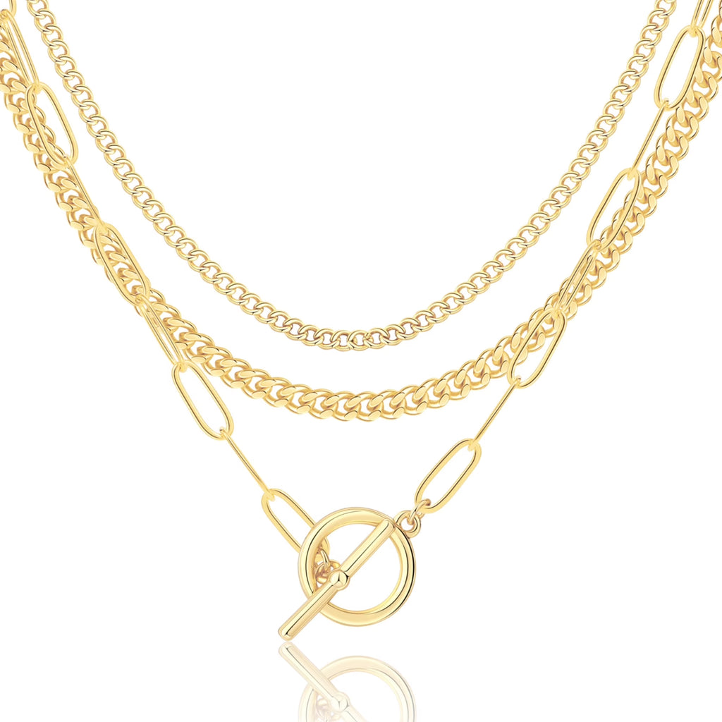 GOSFRY 3 layer 14K Gold/Silver Plated Necklaces Set for Women Dainty Stackable Circle Pendant Chain Perfect Jewelry Gifts