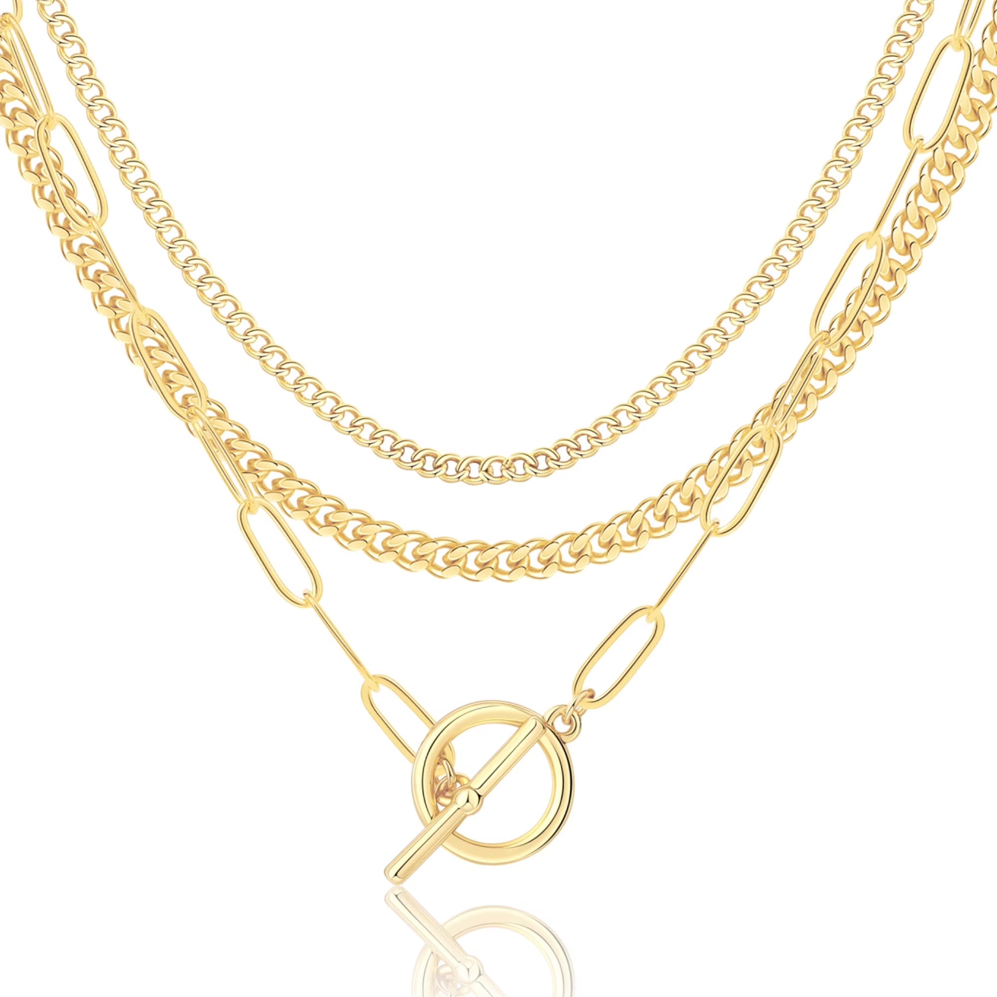 GOSFRY 3 layer 14K Gold/Silver Plated Necklaces Set for Women Dainty Stackable Circle Pendant Chain Perfect Jewelry Gifts