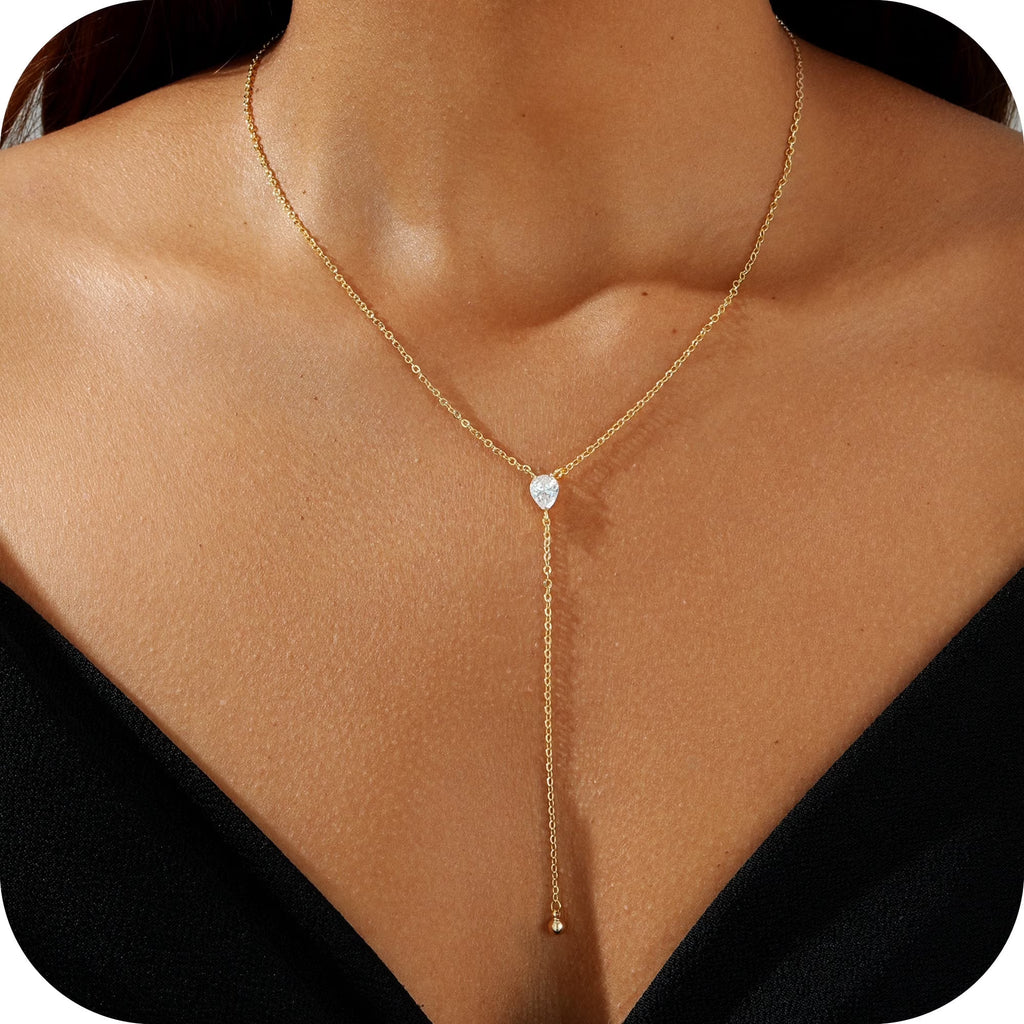 GOSFRY Long Necklaces for Women Trendy Dainty Layered Lariat Necklace 14k Gold/Silver Plated Y Shaped Beaded Chain Non Tarnish Drop Necklaces Simple Adjustable Jewelry Gifts