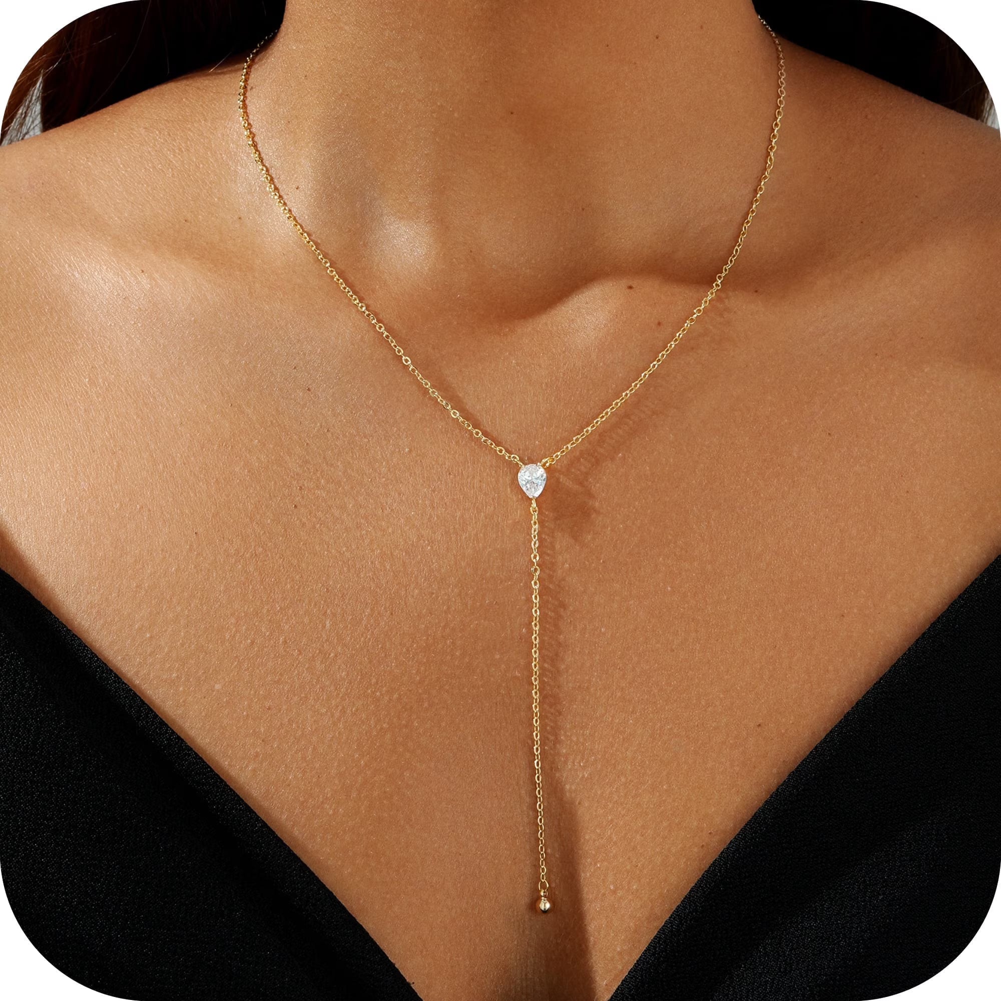 GOSFRY Long Necklaces for Women Trendy Dainty Layered Lariat Necklace 14k Gold/Silver Plated Y Shaped Beaded Chain Non Tarnish Drop Necklaces Simple Adjustable Jewelry Gifts