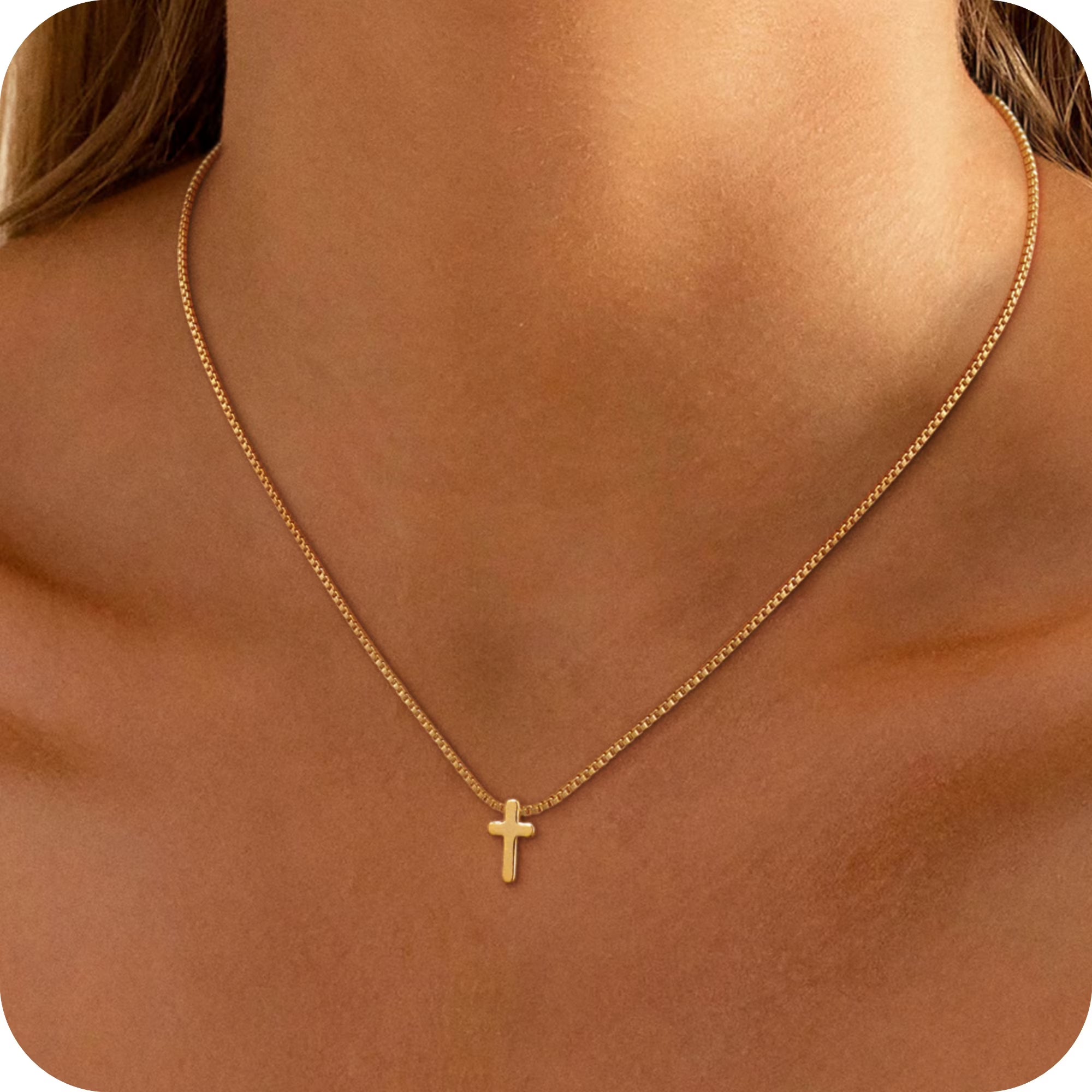 GOSFRY Cross Necklace for Women 14K Real Gold Plated Dainty Small Cross Pendant Choker Simple Trendy Cute Easter Religious Faith Jewelry Gift