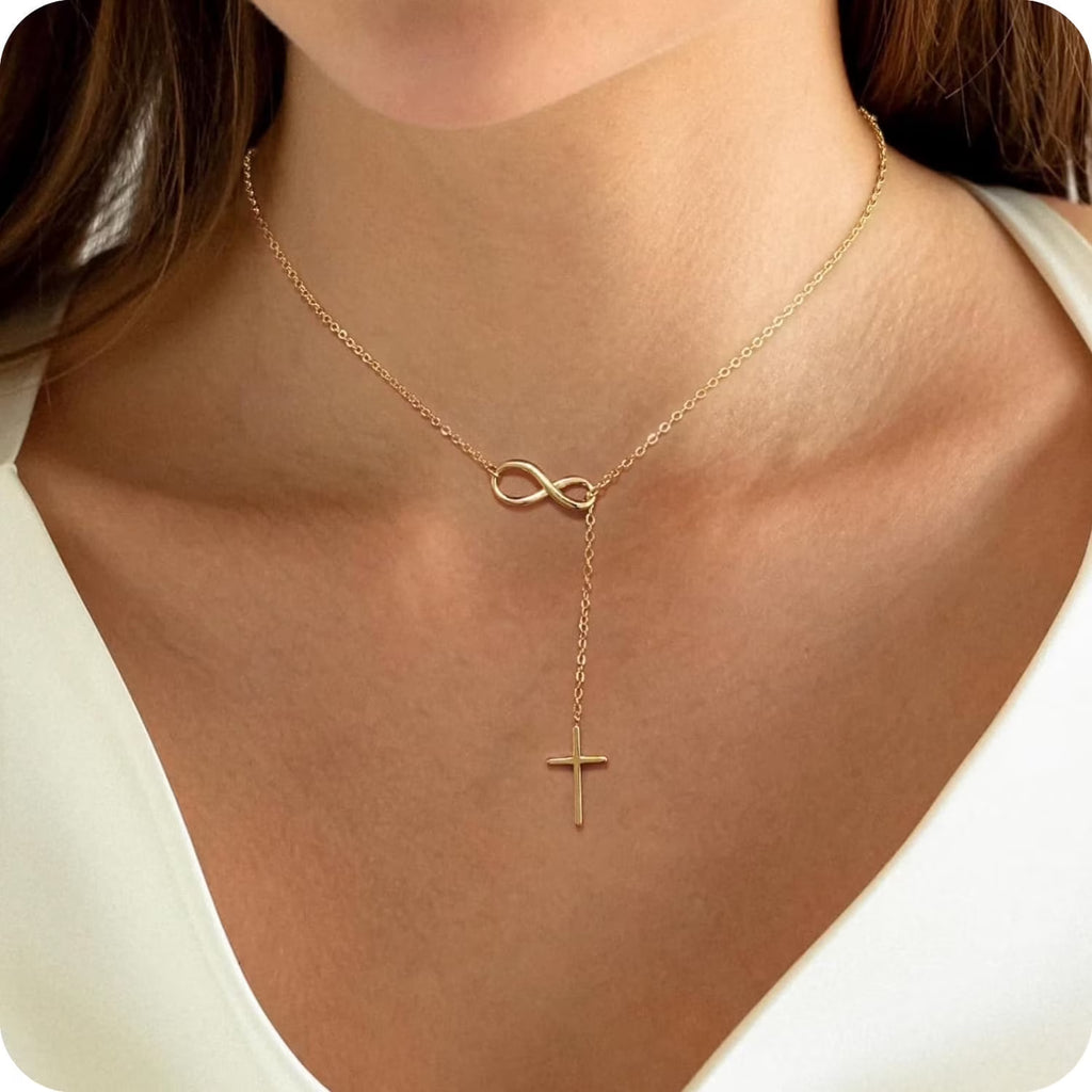 GOSFRY Cross Necklace for Women 14K Real Gold Plated Dainty Small Cross Pendant Choker Simple Trendy Cute Easter Religious Faith Jewelry Gift